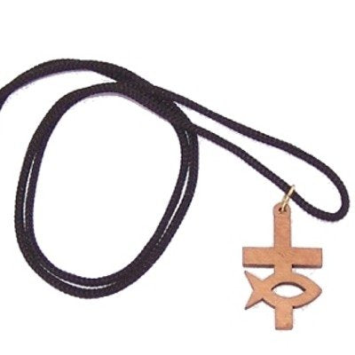 Fish and Cross - olive wood necklace, necklace is 74 cm or about 30 Inches long、mySite、topwebapps