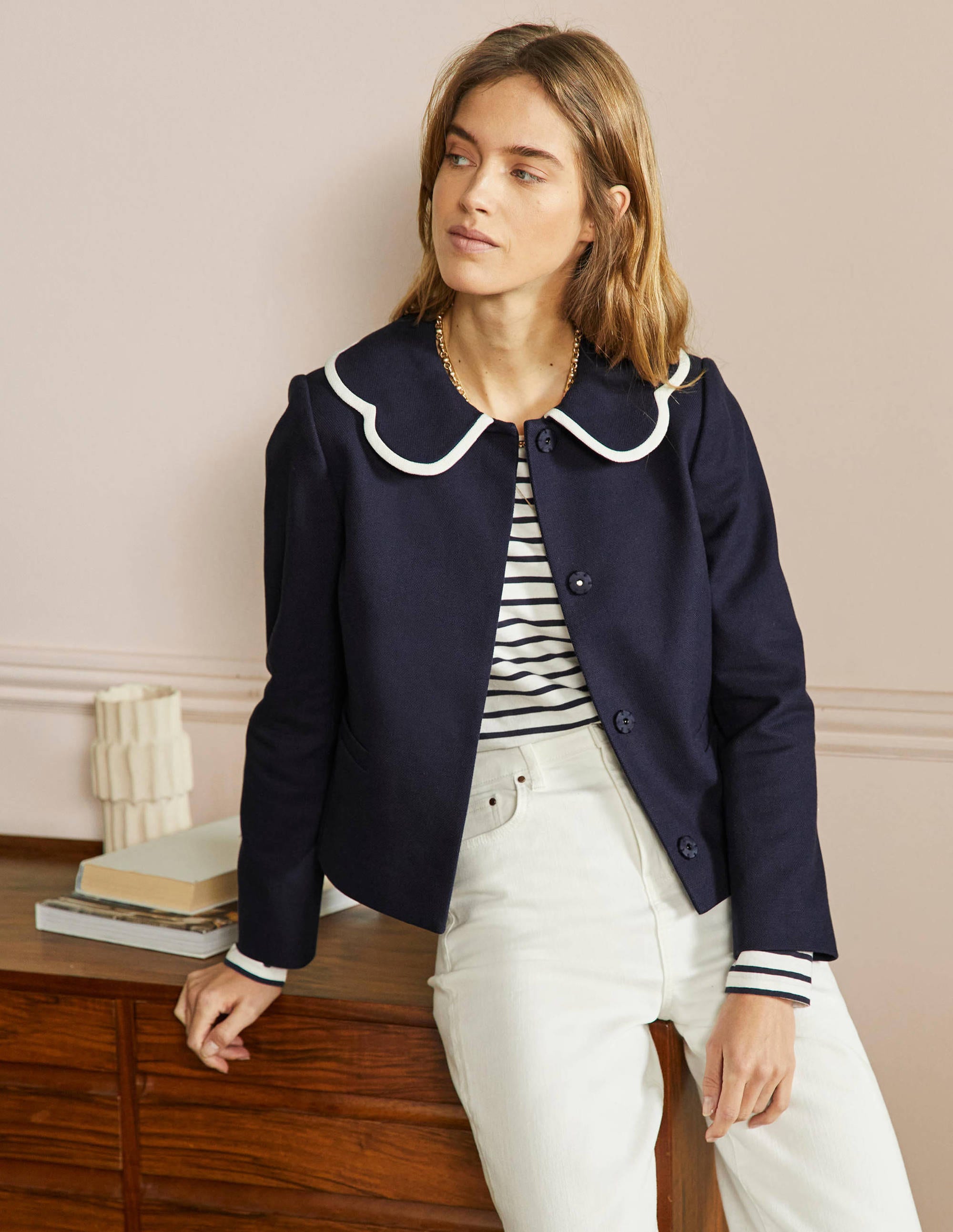  Scallop Collared Jacket-Navy、mySite、ashleygrahame
