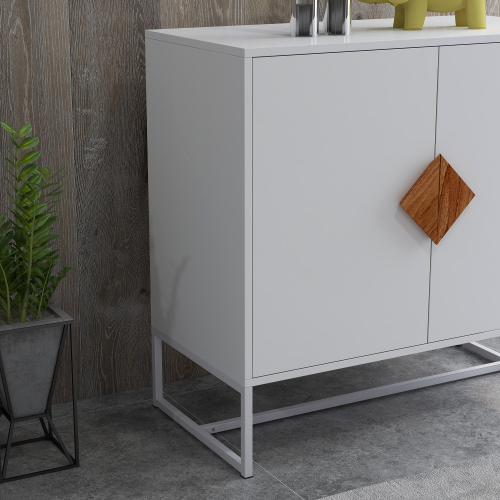 Solid wood square shape handle 2 doors sideboard、、casual