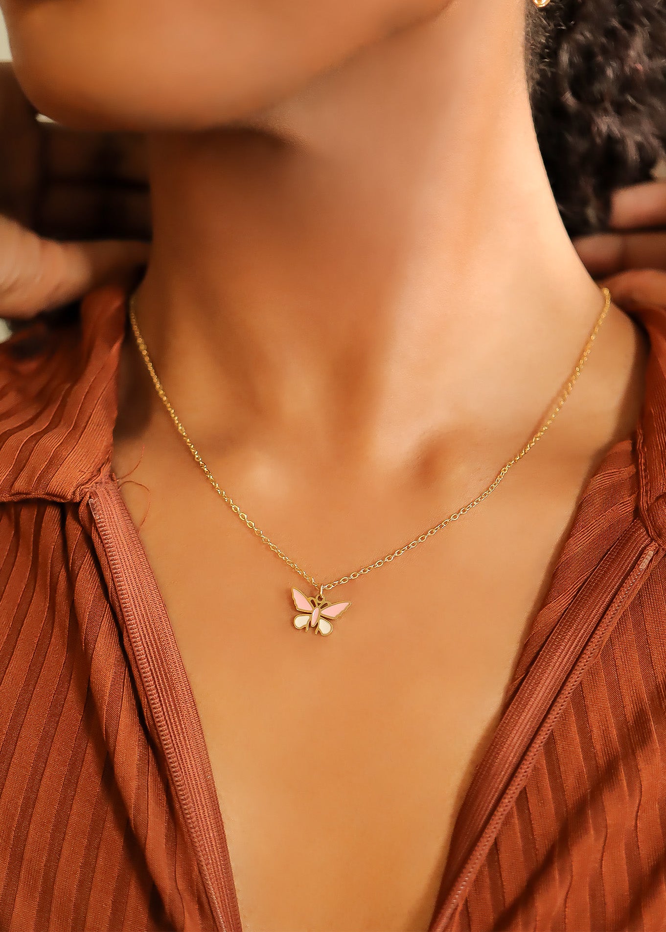 18K Gold PVD Stainless Steel Epoxy Pink and White Butterfly Charm / PDL0030、mySite、dreamappss