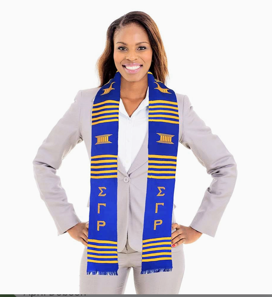 Ashaan Blue and Gold Handwoven Kente Cloth Stole/Sash Sigma Gamma Rho Graduation-DPS256、mySite、solidvoid