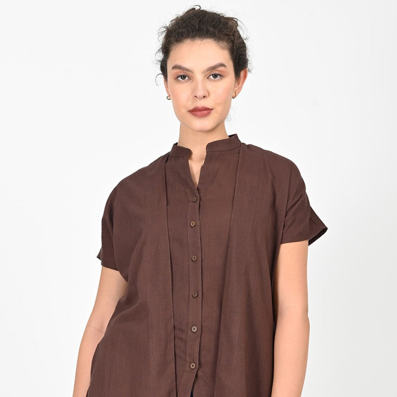 Cotton Solid Co Ord Set For Women | Overlay, Tunic & Trouser | Coffee & Navy、mySite、camillekostekn