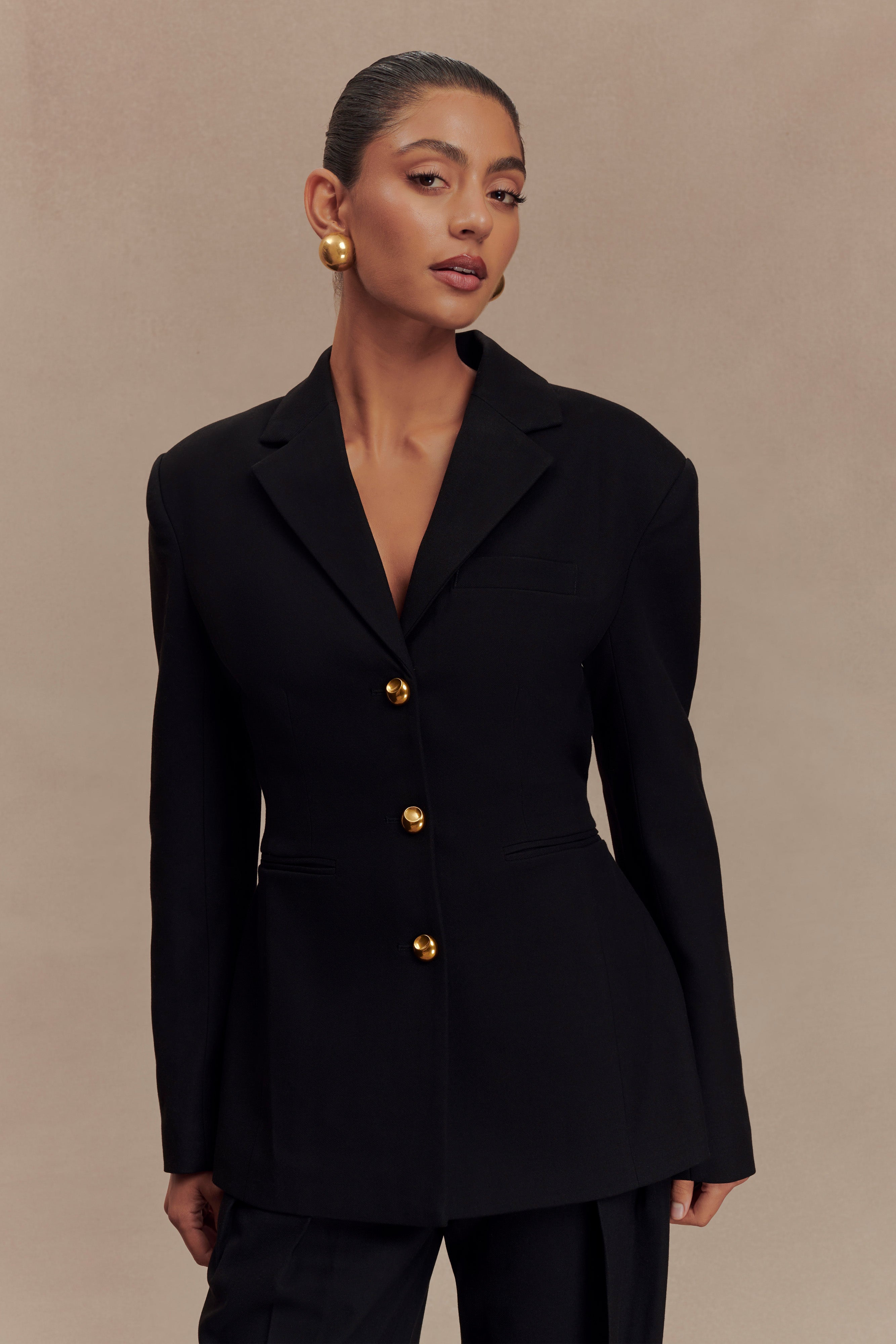 Bellamy Cinched Blazer - Black、mySite、solidvoid