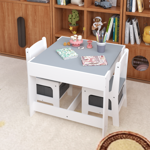 Kids Table and Chair Set, 3 in 1 Wooden Activity Table with Storage Drawer for Toddlers Drawing, Reading, Crafts, 2 in 1 Detachable Tabletop Table Set for Nursery, Playroom、、casual