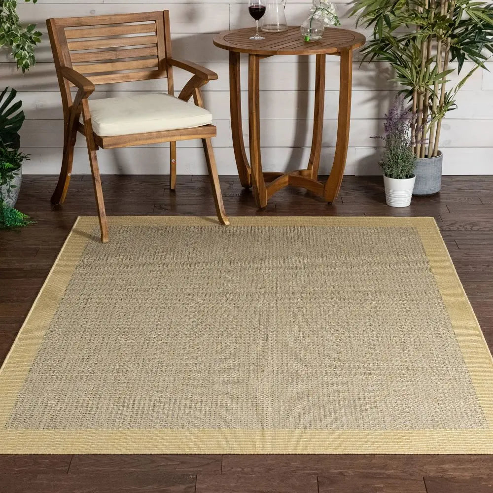 Odin Solid & Striped Border Indoor Outdoor Yellow Flatweave Rug、mySite、gigharbornorthrealestate