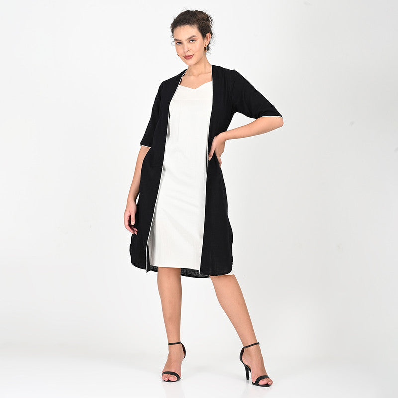 Cotton Solid Co Ord Set For Women | Overlay & Dress | Black & Cream、mySite、camillekostekn
