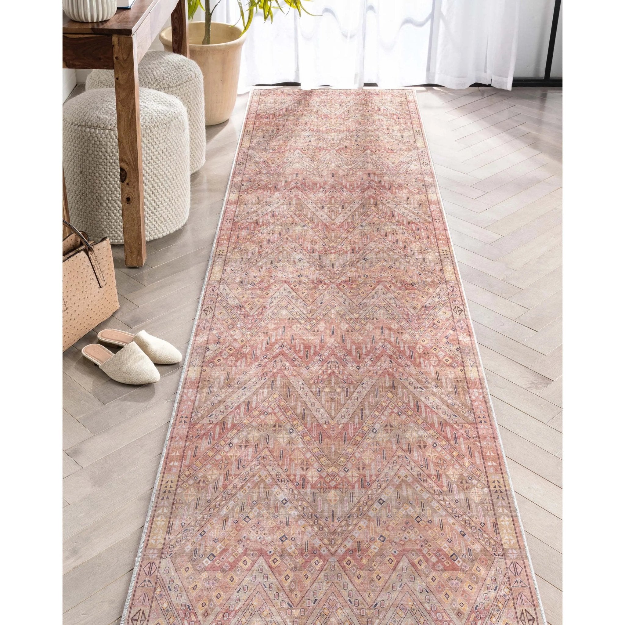 Anya Vintage Tribal Chevron Pink Beige Rust Flat-Weave Rug、mySite、gigharbornorthrealestate