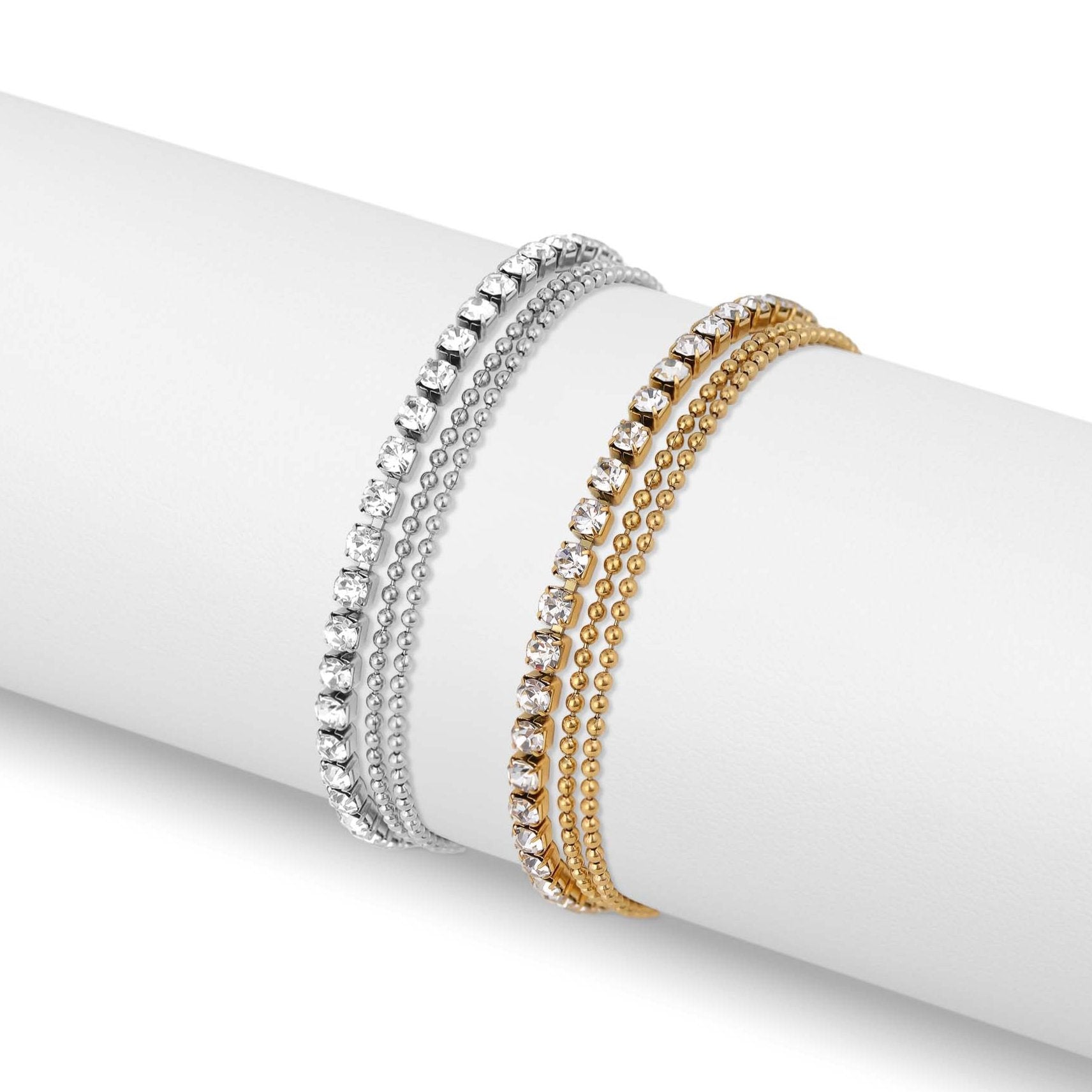 18K Gold PVD Stainless Steel Rhinestone and Shotbead Chain Layered Anklet / SBB0327、mySite、dreamappss