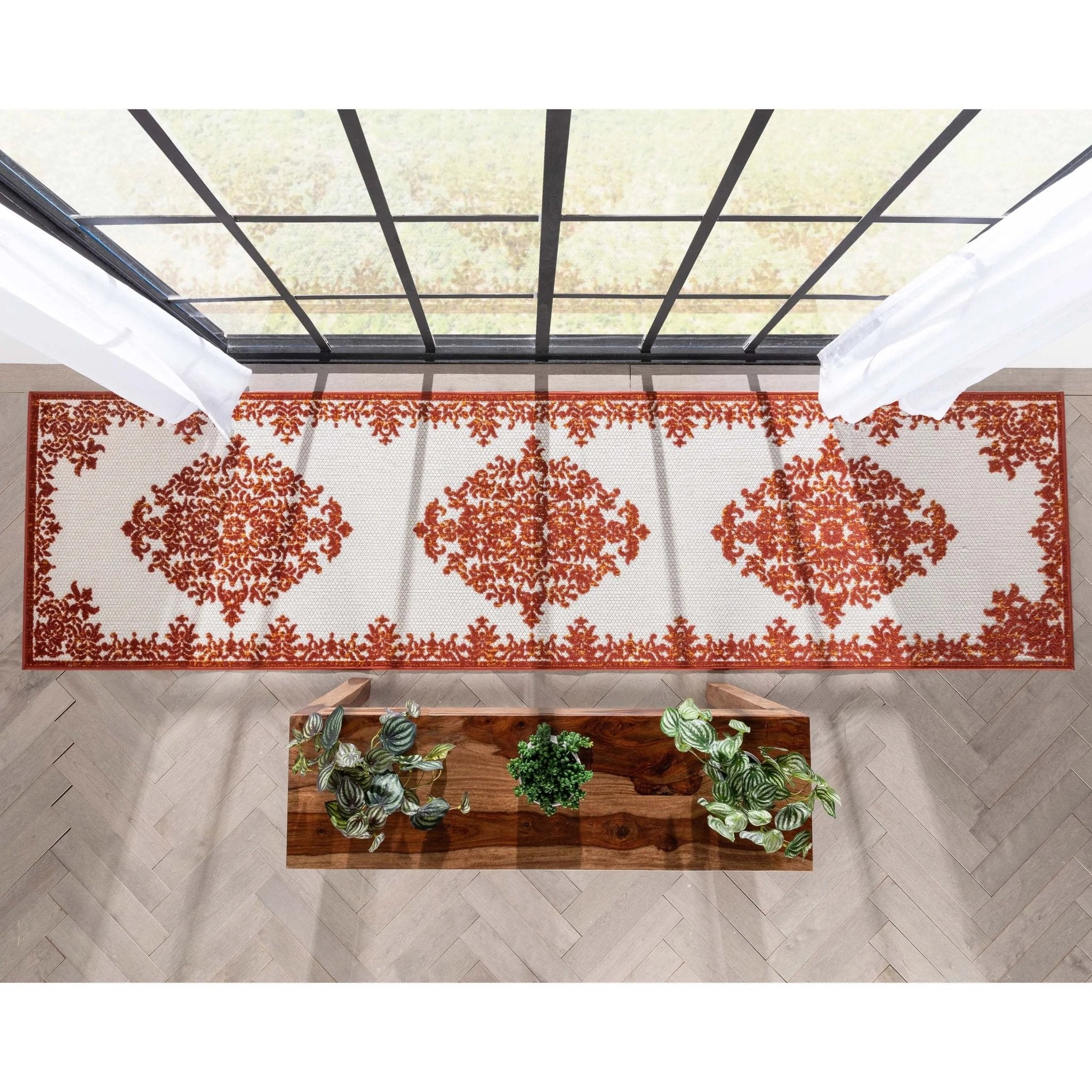 Arid Modern Medallion Persian Indoor/Outdoor Terracotta High-Low Rug、mySite、gigharbornorthrealestate