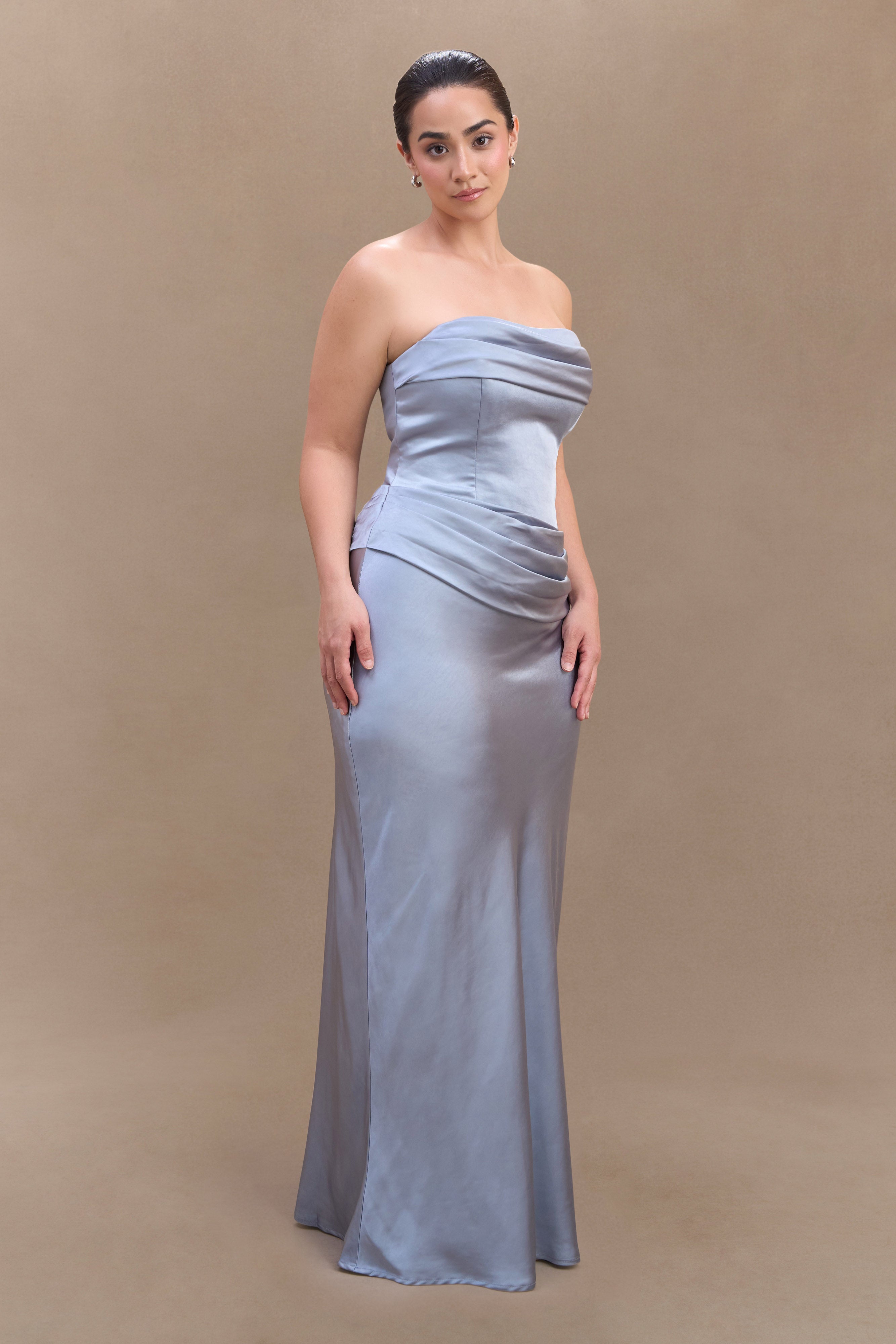 Jasmine Strapless Satin Maxi Dress - Frosted Blue、mySite、solidvoid