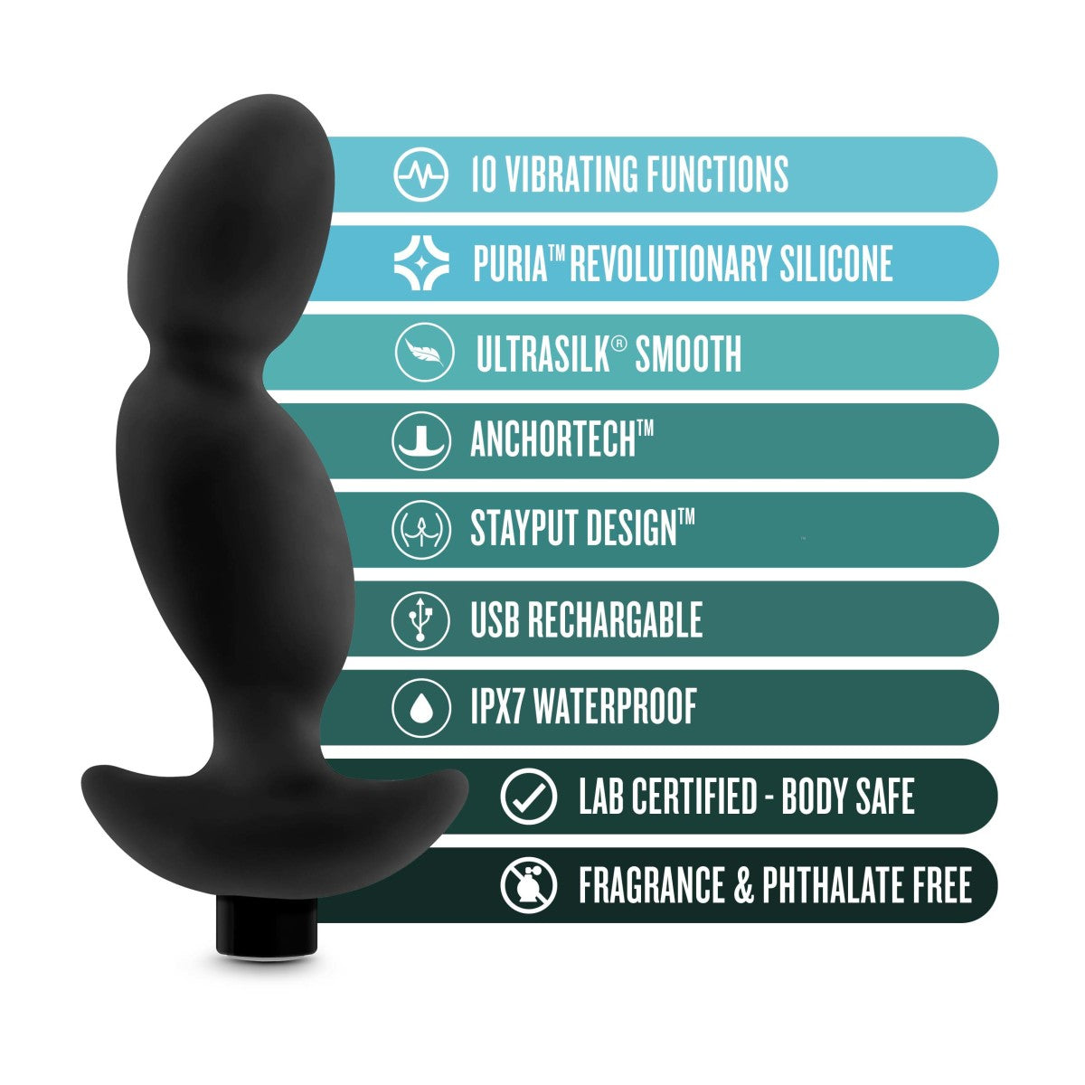Anal Adventures Platinum By Blush® | Prostate Massager 04 Black 6.5-Inch Vibrating Rechargeable Anal Plug、mySite、bottomscart