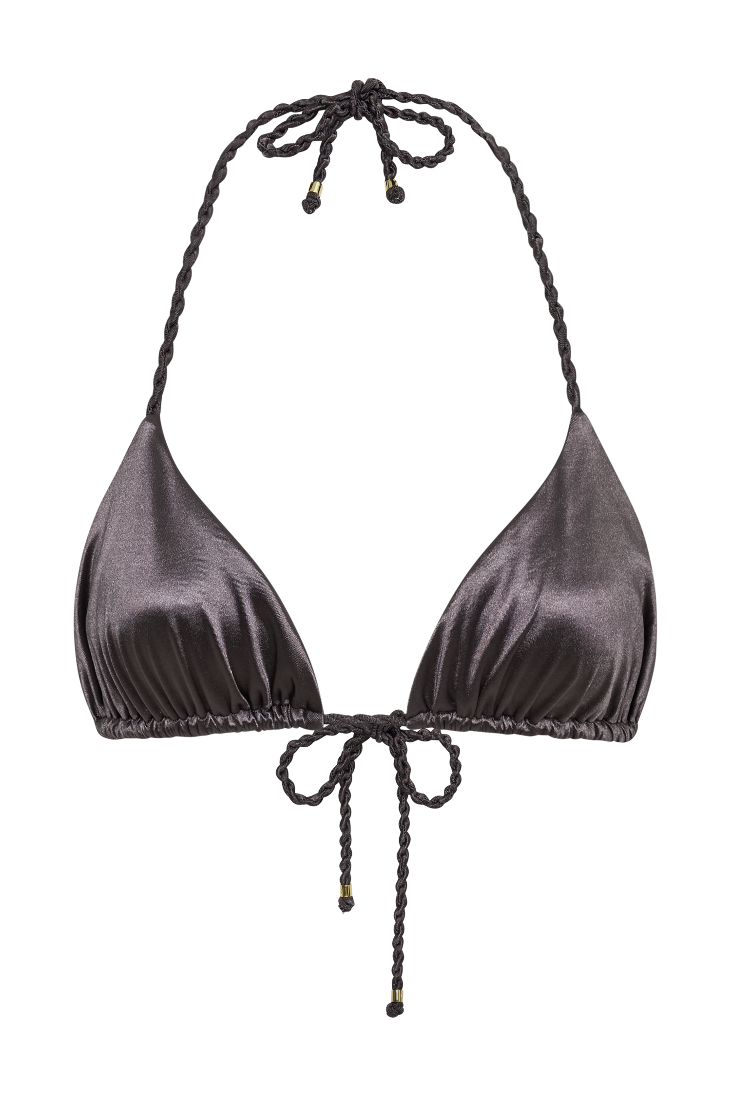 Sachi Triangle Bikini Top With Braided Ties - Gunmetal、mySite、solidvoid