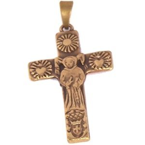  Saint Anthony of Padua Antique gold tone Cross with famous St. Anthony`s brief inscription (4 cm or 1.6 inches) - Pendant、mySite、elrpsem3k