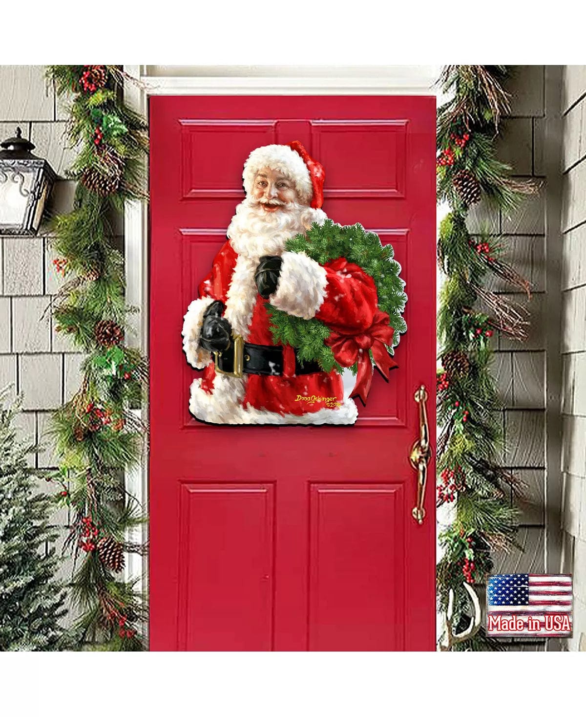 Dona Gelsinger Santa Wreath Wooden Wreath Classic Christmas Decorative Collection、mySite、g9winljtr