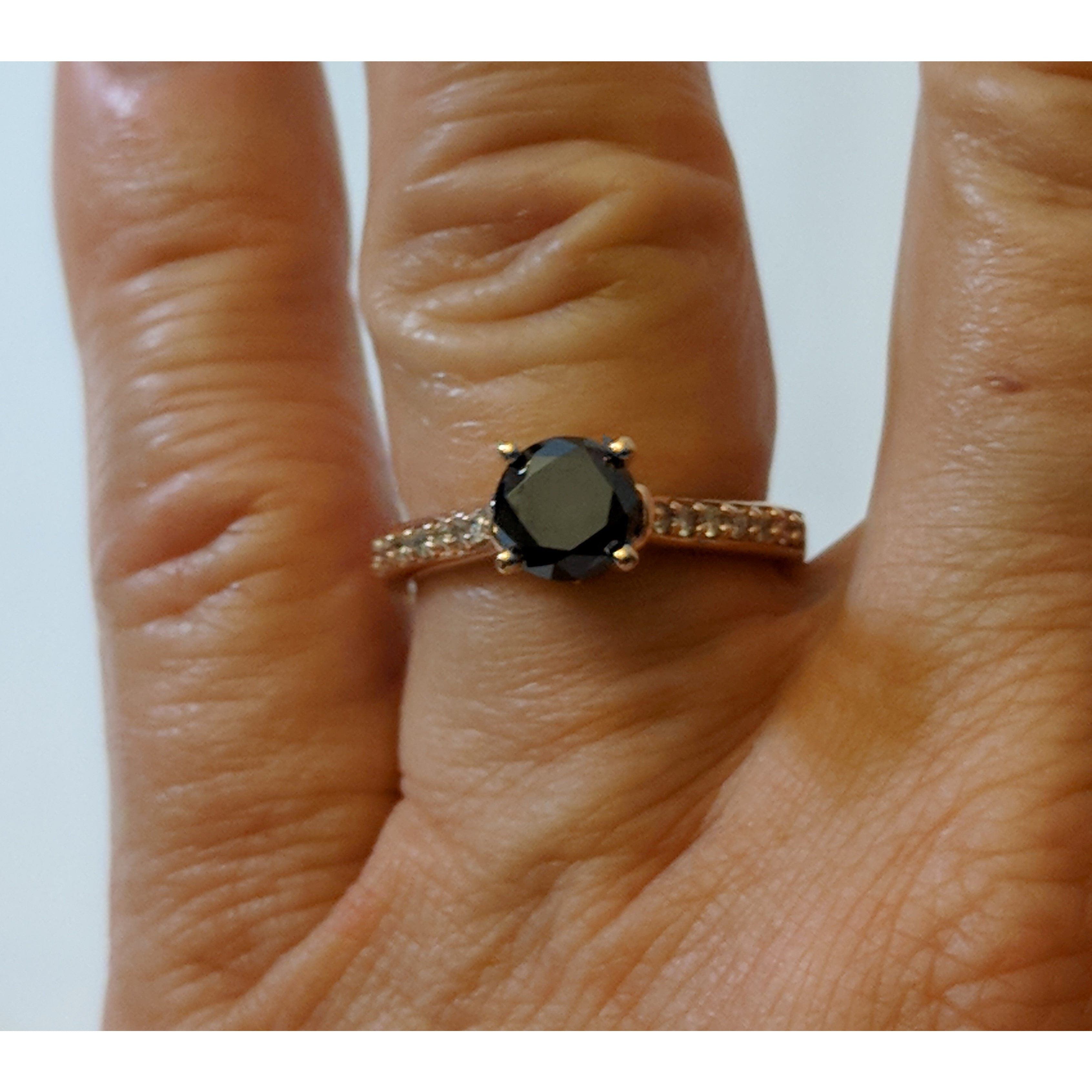 Black Diamond Solitaire Engagement Ring with Diamond Shanks, 1.5ctw in 10K Rose Gold-Gorgeous!、mySite、g9winljtr