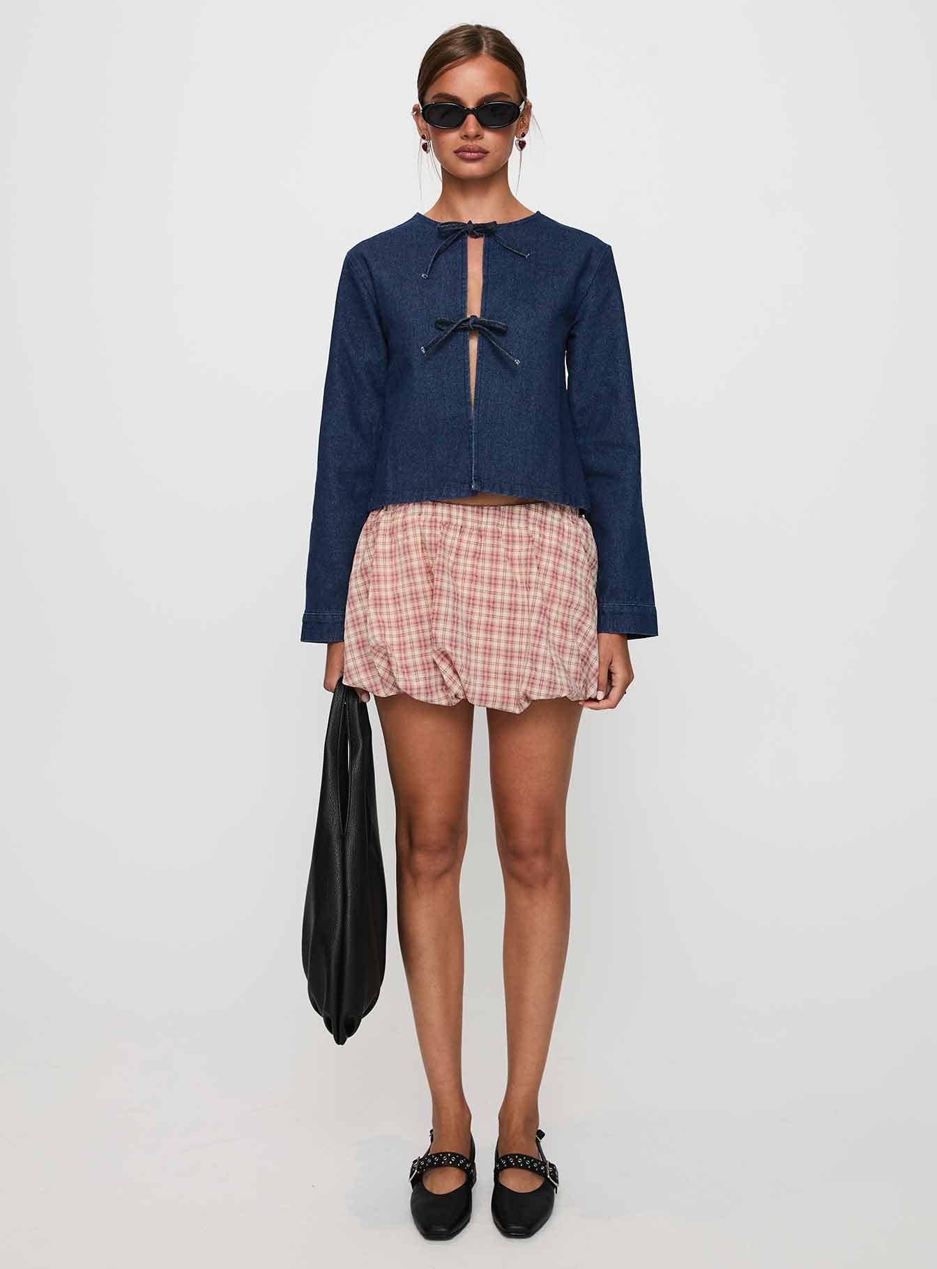 Never Alone Tie Detail Jacket Denim、mySite、solidvoid