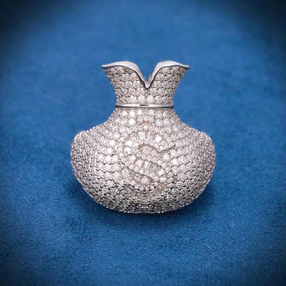 Moissanite Money Bag Ring 14K White Gold、mySite、hinf8tx79