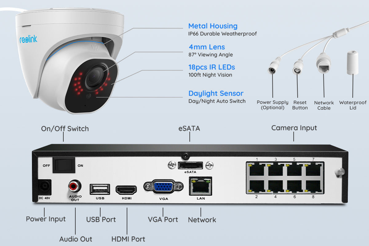 Reolink 8 Channel 8MP PoE Outdoor Security Camera System RLK8-820D8-A、mySite、camillekostekn