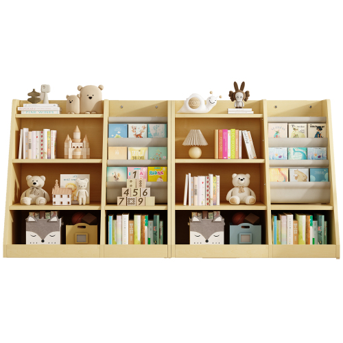 Wooden Toy Storage Organizer Cabinet Natural/ Wood Kids Bookshelf Children Bookcase Toddler Baby Sling Book Rack Shelf for Playroom Bedroom Nursery Hallway School Kindergarten Living room、、casual