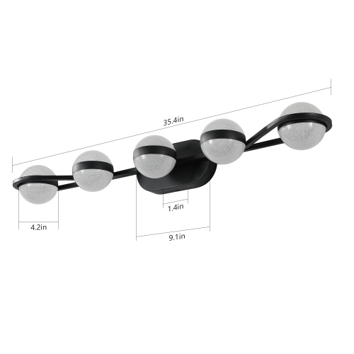 (Same as W1340P143680/LL2001-B-6) 43" Black Minimalist LED Bathroom Vanity Light with Crystal Sand Acrylic Shades,6-Light Wall Mounted Decorative Lighting Fixture, Suitable for Bathroom Vanity Mirror、、eastwooduniform