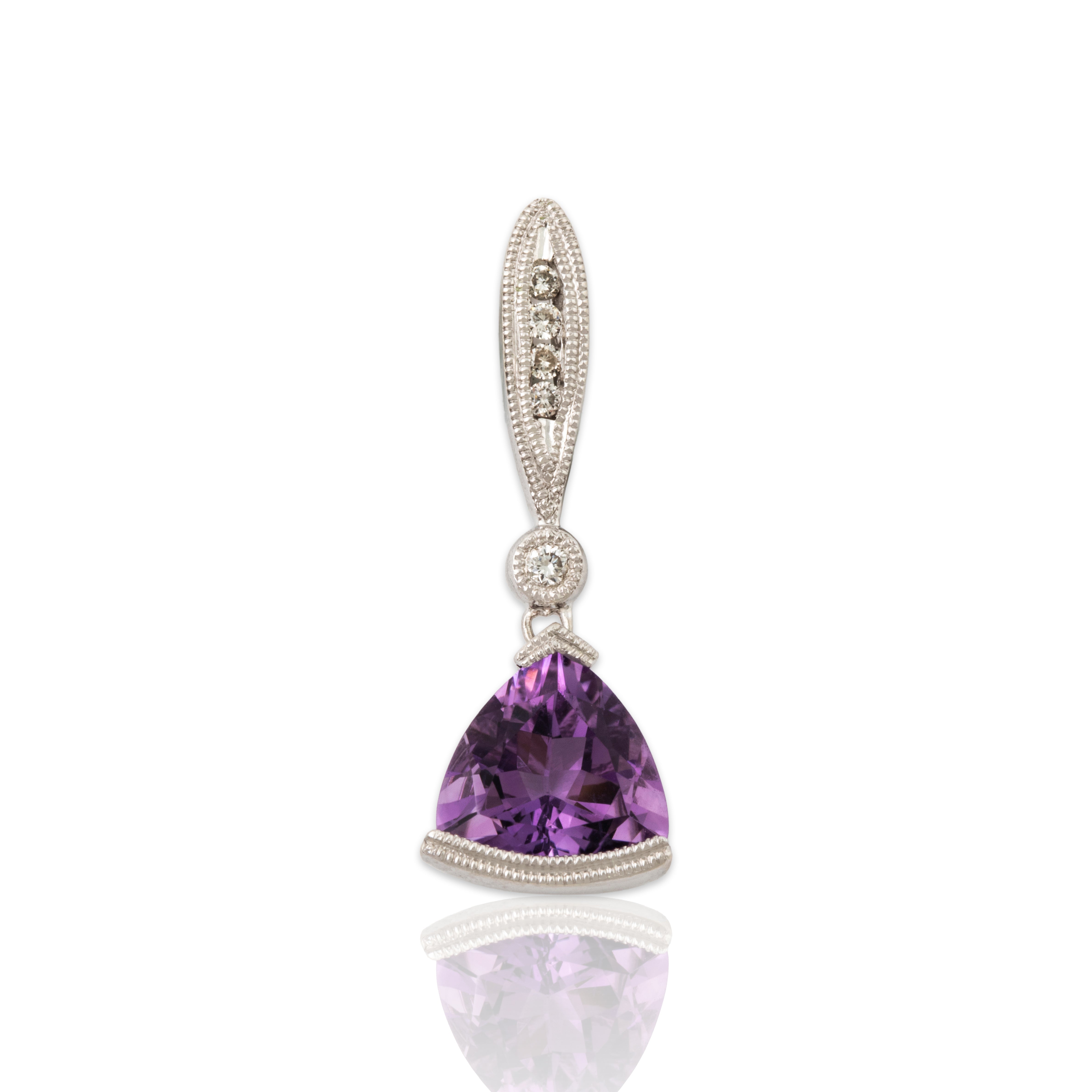 Vintage 14k White Gold 1.3ct Amethyst Diamond Elegant Trilliant Dangle Pendant、mySite、hinf8tx79
