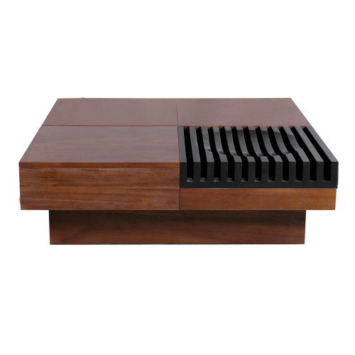 ITALIAN RETRO - INSPIRED ACACIA WOOD STORAGE COFFEE TABLE ,BROWN & BLACK COLOR、、eastwooduniform