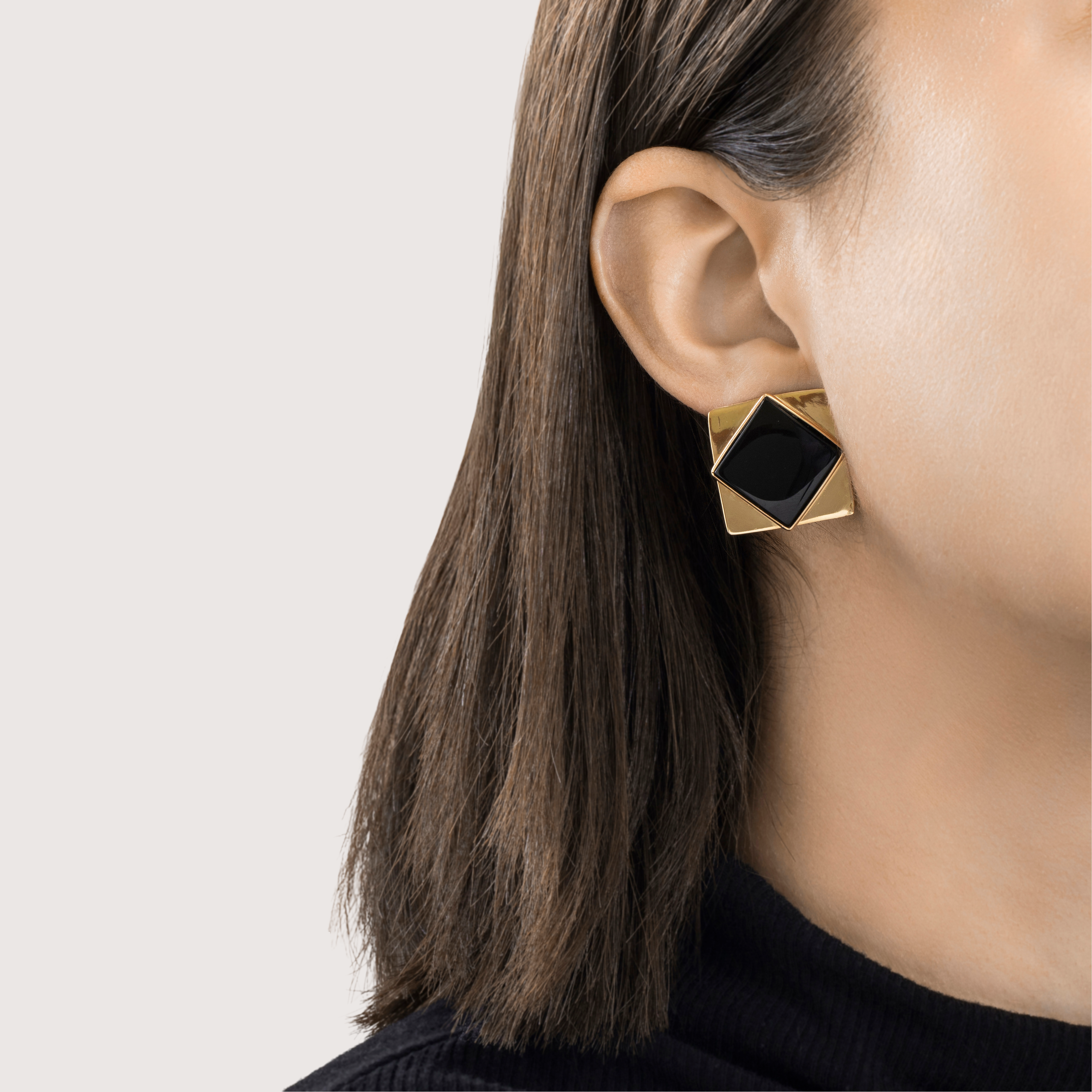 Vintage Large 14k Yellow Gold 5cttw Onyx Statement Squares Stud Earrings、mySite、hinf8tx79