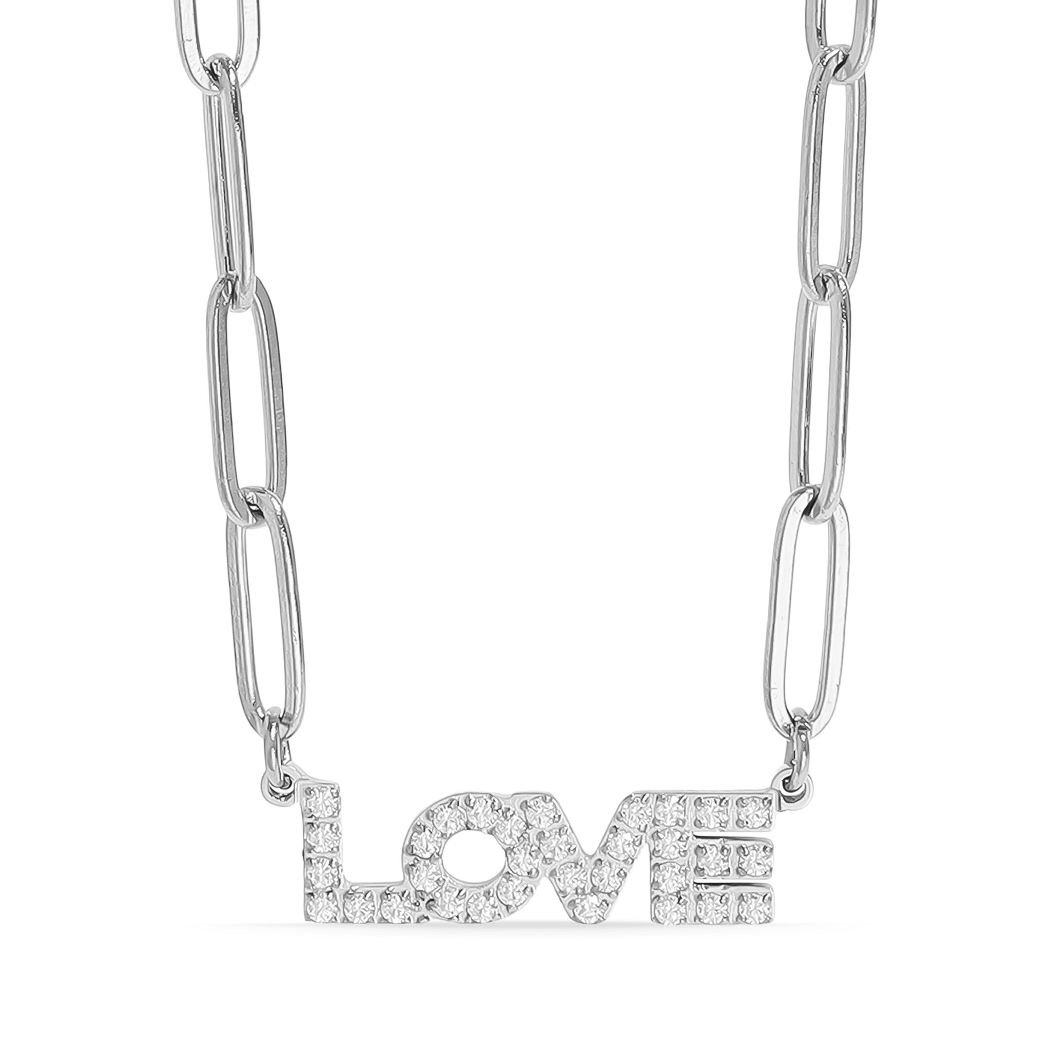18K Gold PVD Stainless Steel Stone Love Paperclip Chain Necklace / CHN9974、mySite、dreamappss
