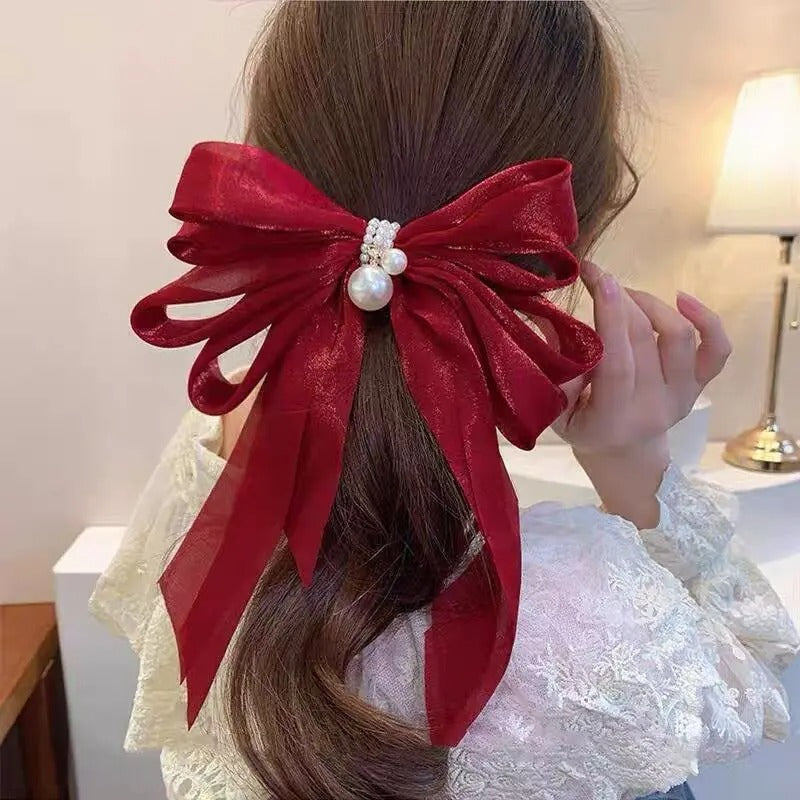  Oversized Large Red Crystal Pearl Bow Hair Clip、mySite、merchandisen