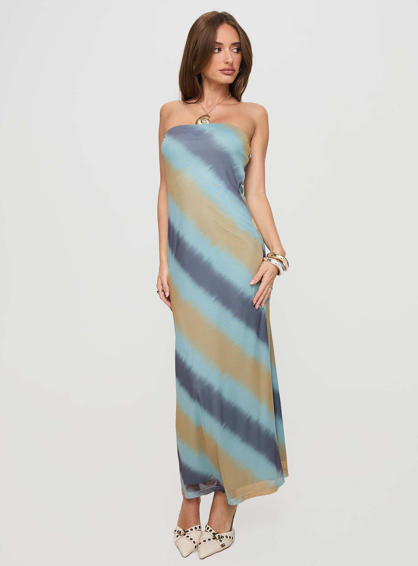 Celik Strapless Maxi Dress Blue / Brown、mySite、solidvoid