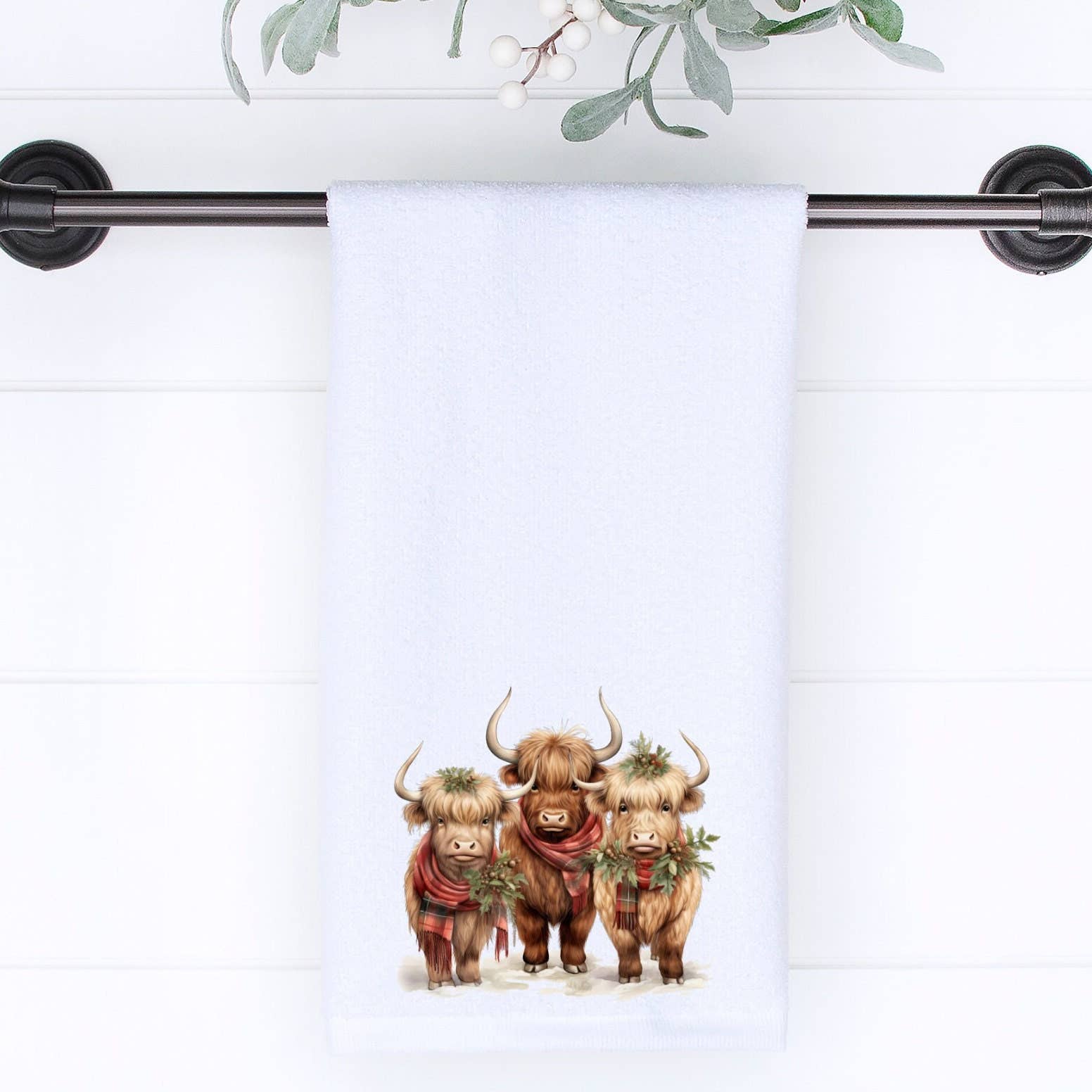 Highland Cows Holiday Terry Cloth Hand Towel、mySite、g9winljtr