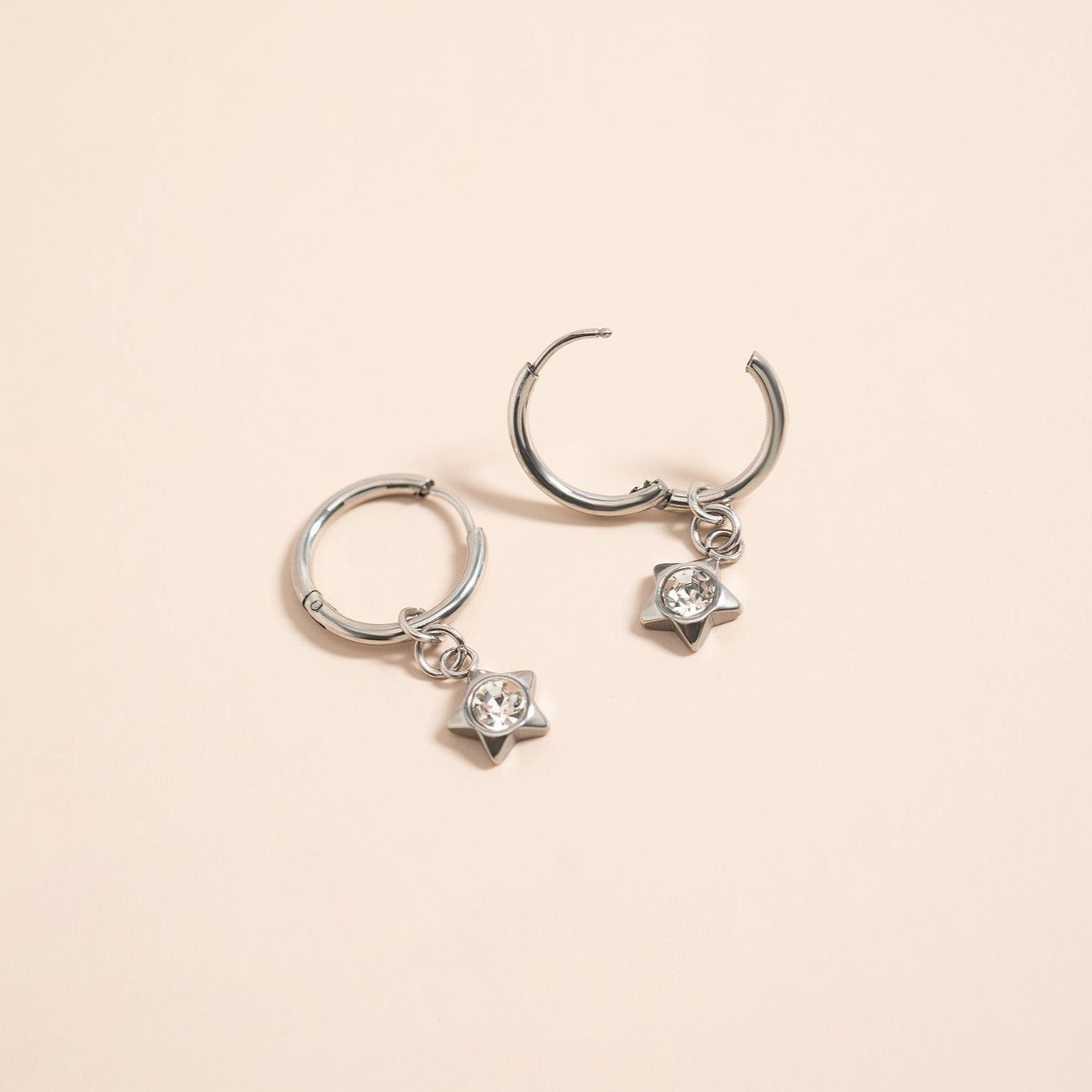 18K Gold PVD Stainless Steel CZ Star Pendant Huggie Earrings / ERJ0048、mySite、dreamappss