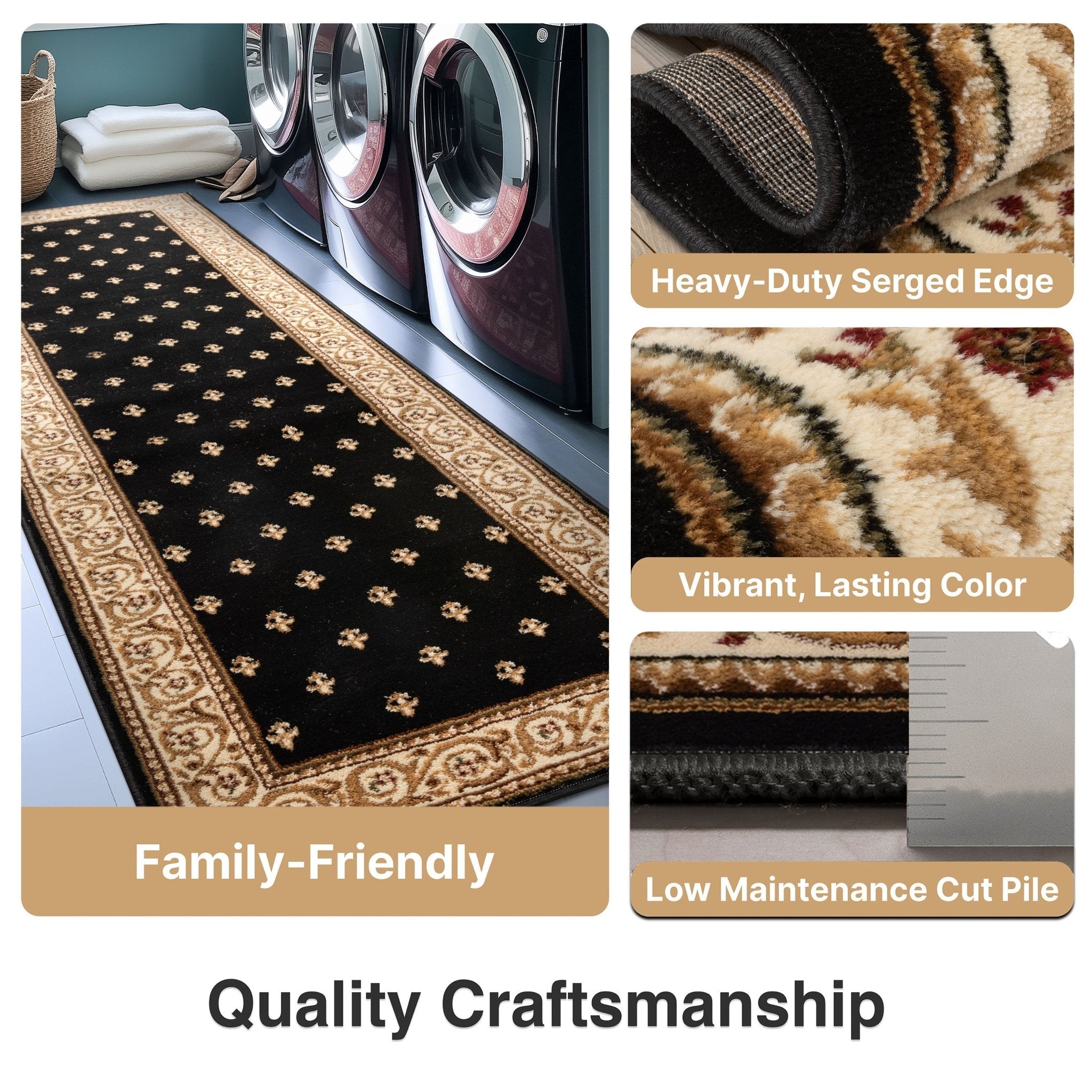 Custom Size Hallway & Stair Runner Fleur de Lis Traditional Black 27 Inch Wide x Choose Your Custom Length Runner Rug、mySite、gigharbornorthrealestate