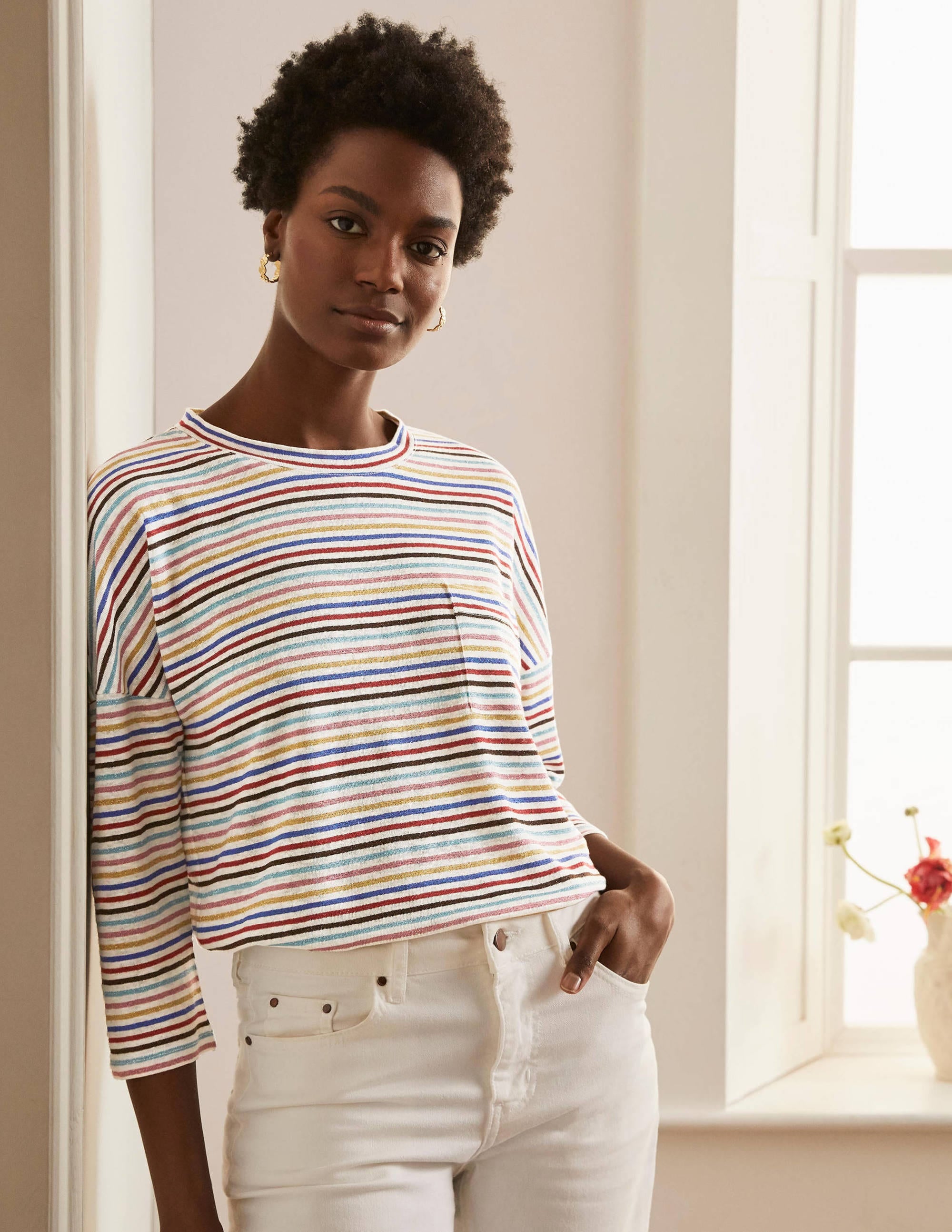  Ottilie Linen Jersey Top-Metallic Rainbow Multi Stripe、mySite、ashleygrahame