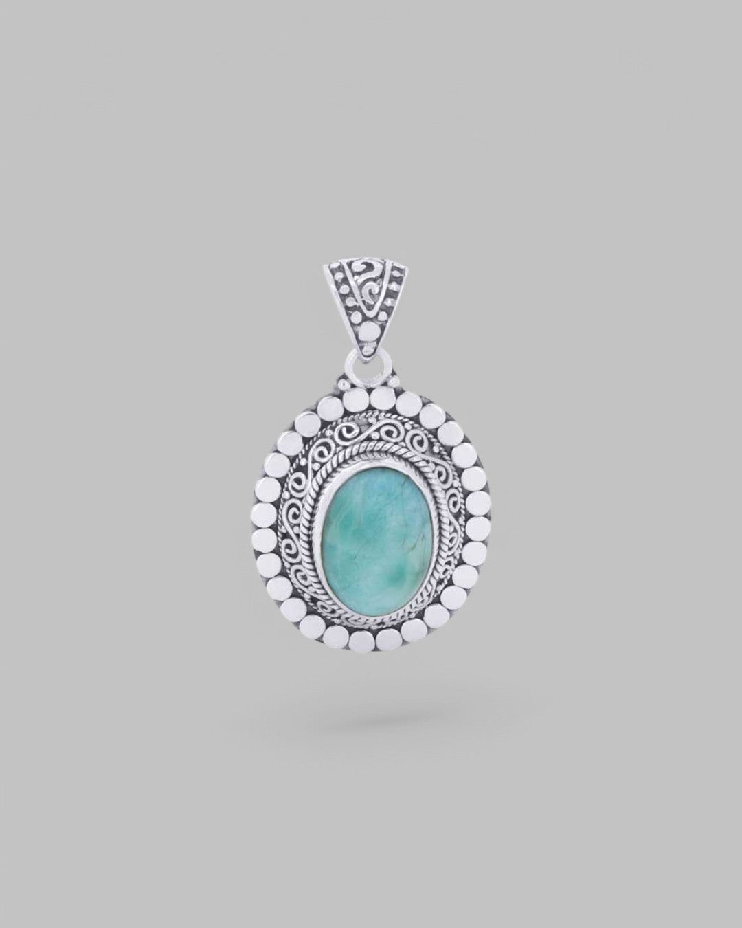 Sterling Silver Oval Larimar Pendant、mySite、topwebapps