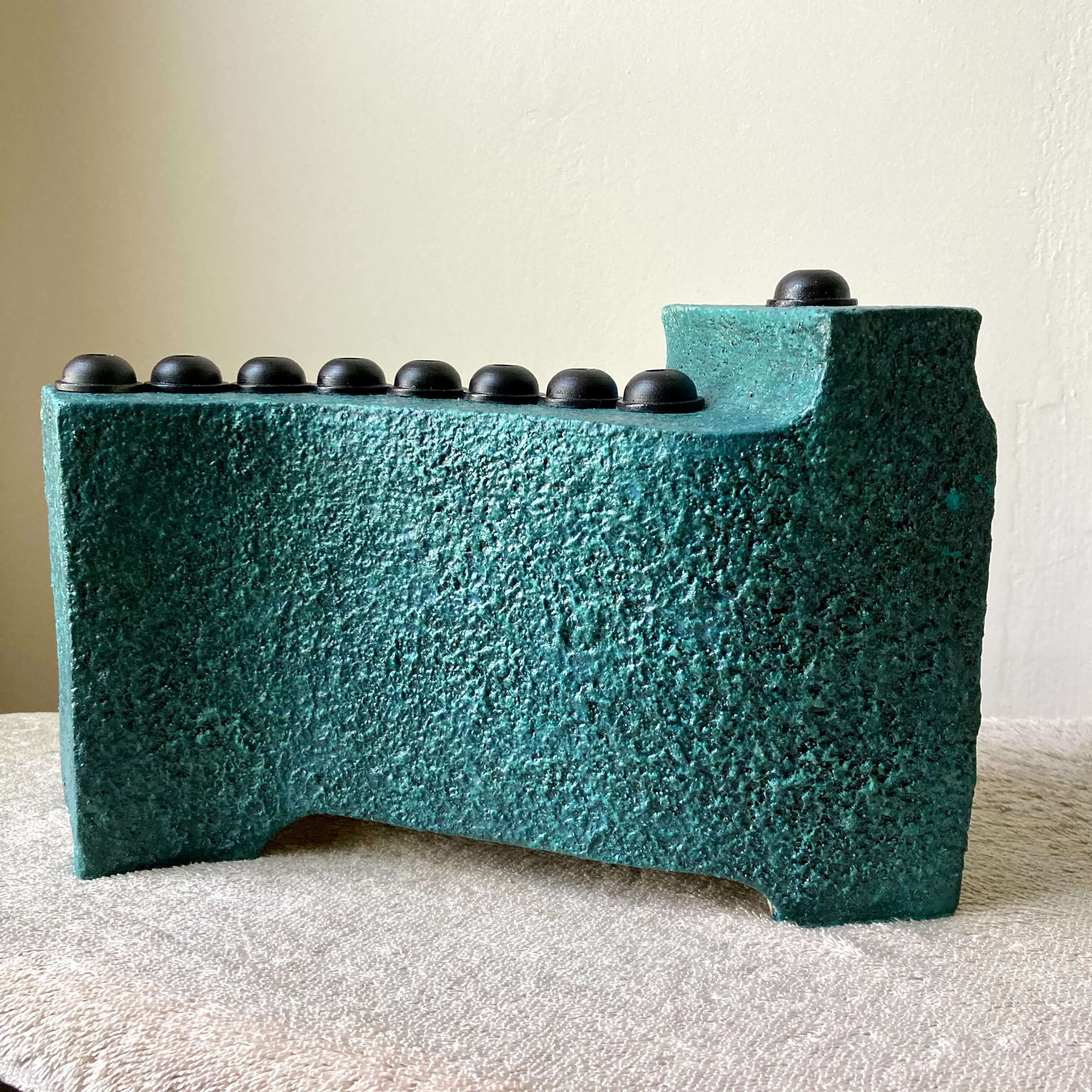 Stoneware and Wrought Iron Ceramic Menorah - Turquoise、mySite、topwebapps