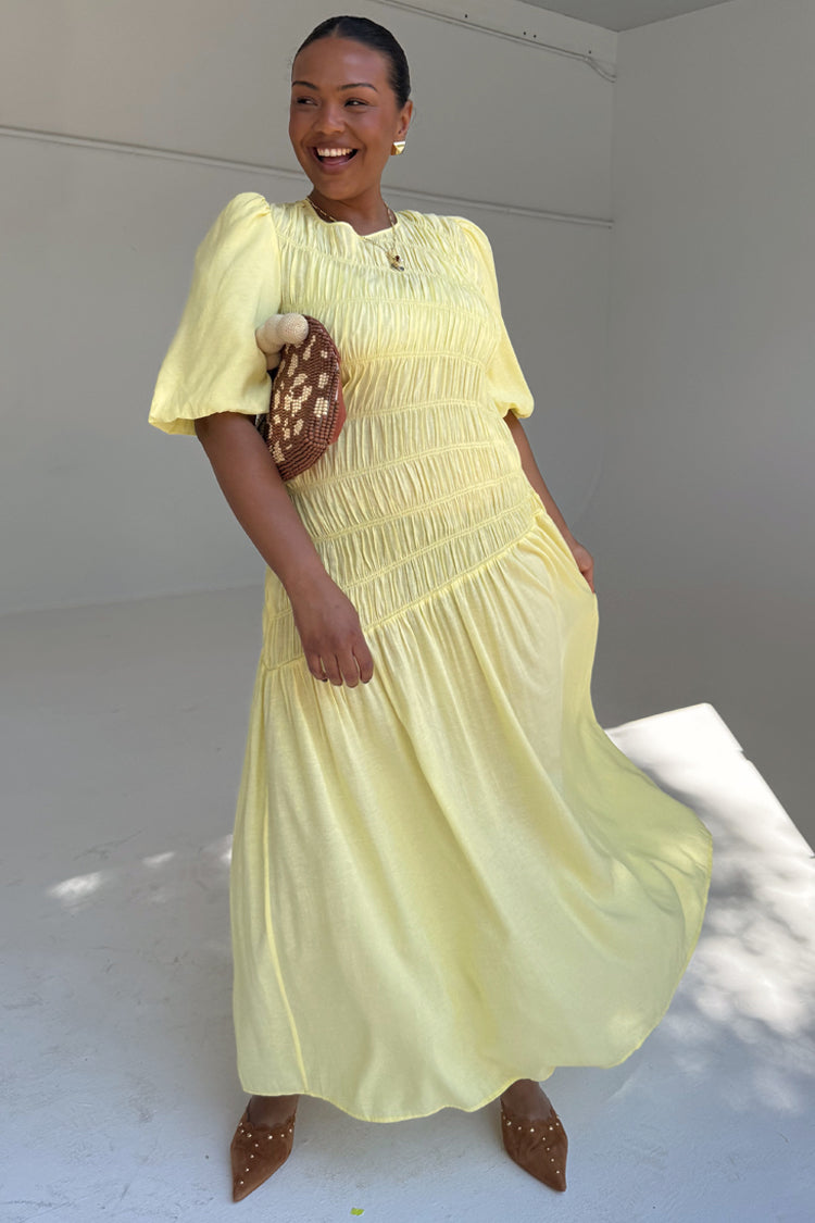 Butter Yellow Shirred Nara Dress、mySite、solidvoid