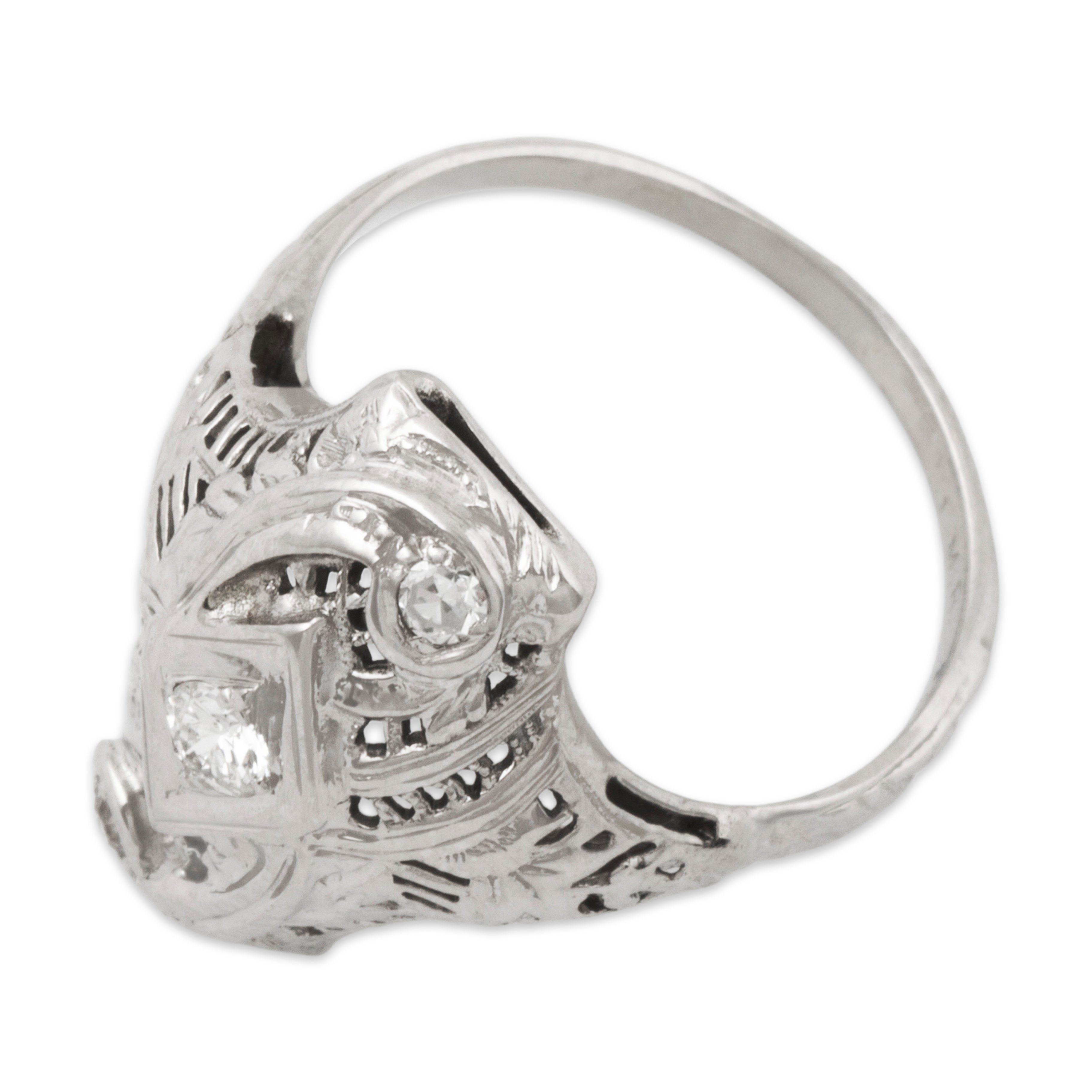 Antique Art Deco 18k White Gold Diamond Openwork Swirling Trio Ring 5.75、mySite、hinf8tx79