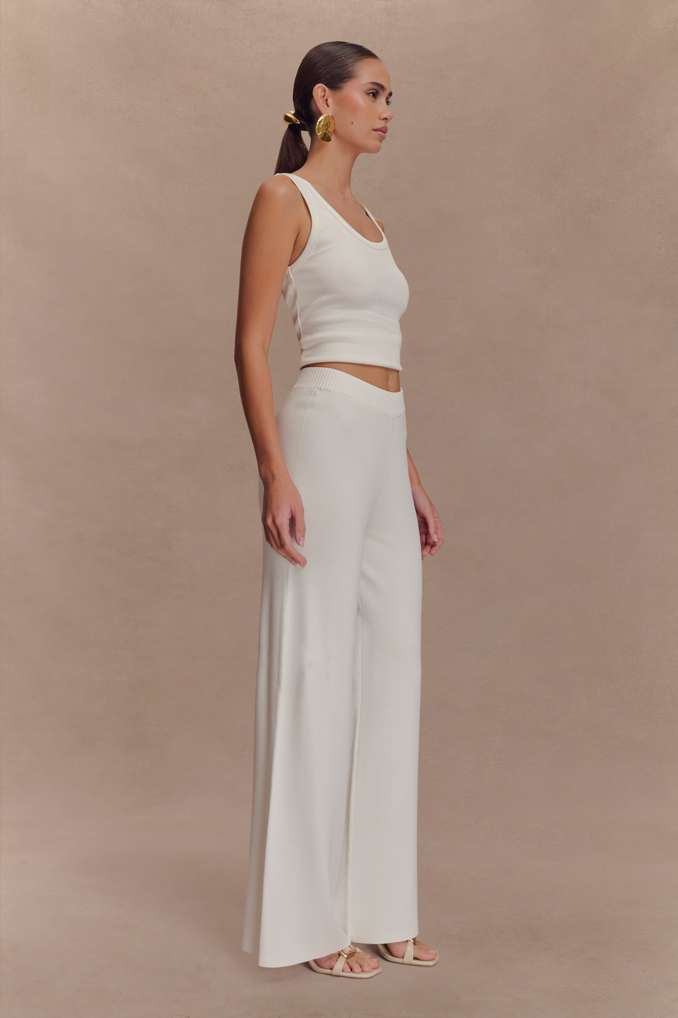 Fabiana Wide Leg Knit Pant - White、mySite、solidvoid