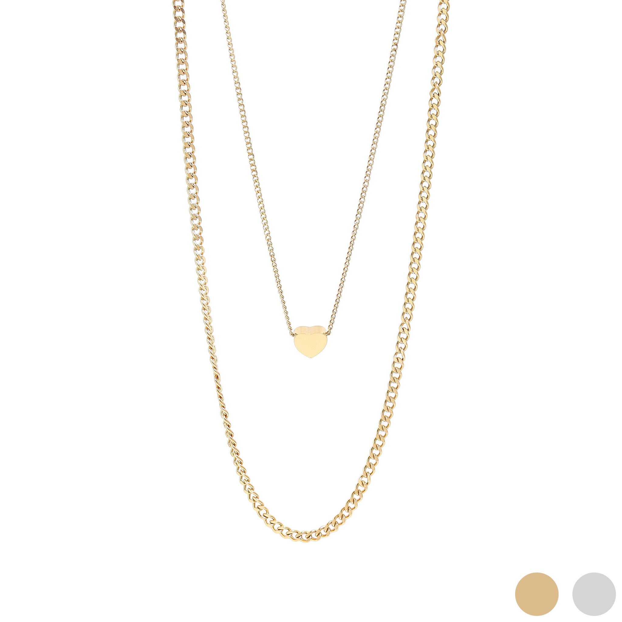 18K Gold PVD Stainless Steel Blank Heart Pendant Layered Necklace / CHN0011、mySite、dreamappss