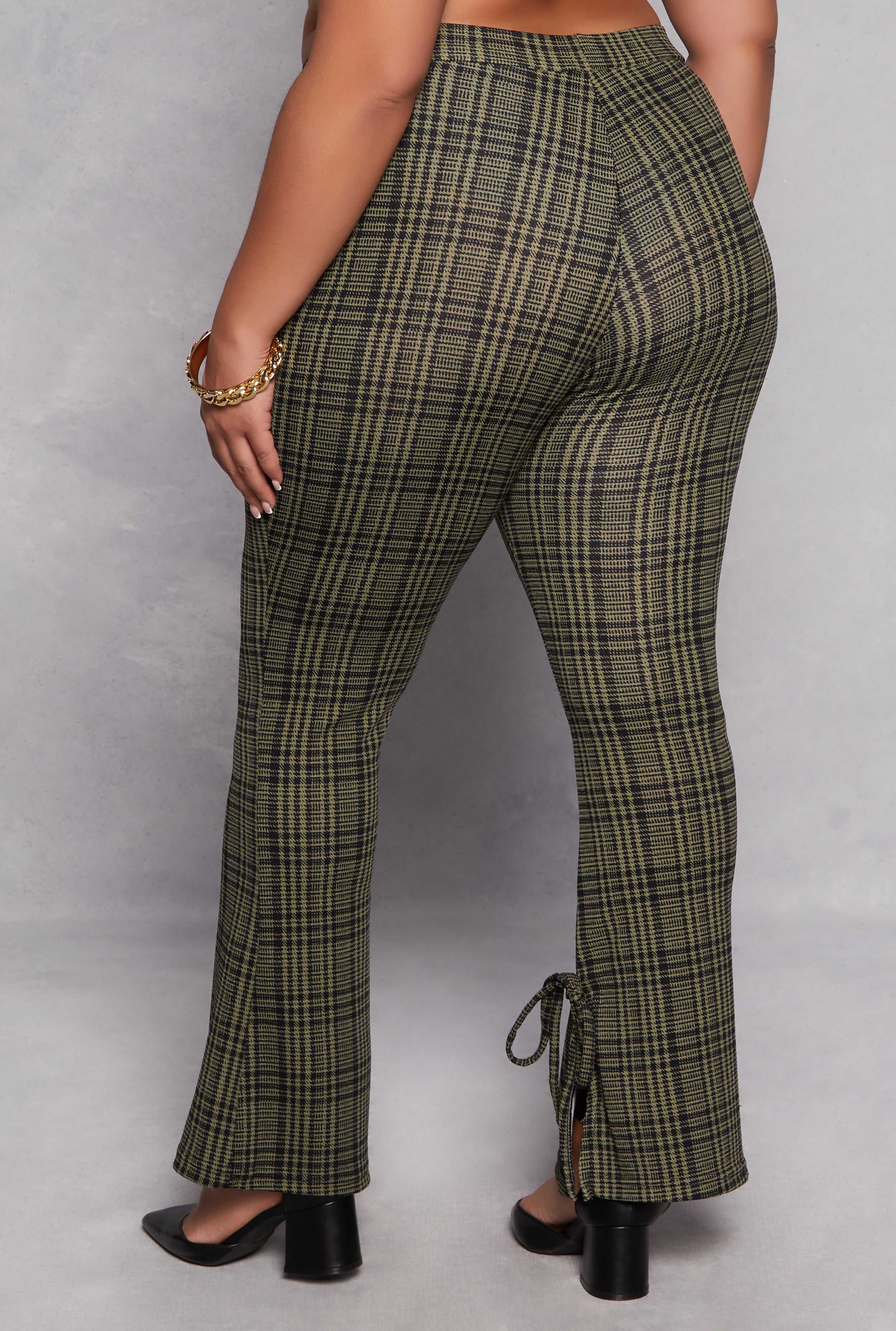 Plus Size Plaid Side Slit Flare Pants、mySite、camillekostekn