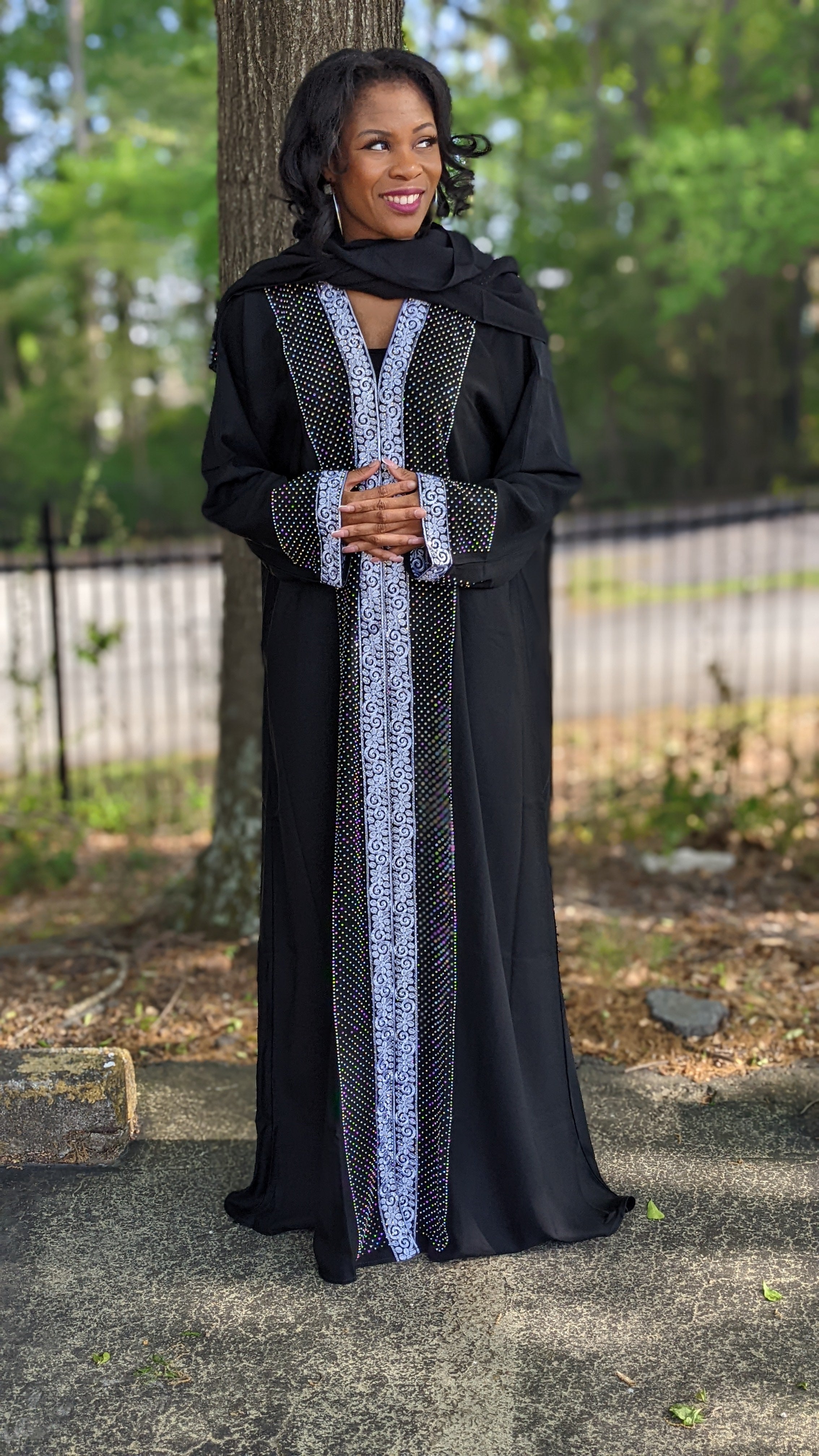 Amina Black and Silver African Abaya Kaftan Moroccan Arabic Dress with matching Hijab-DPKBS03、mySite、solidvoid