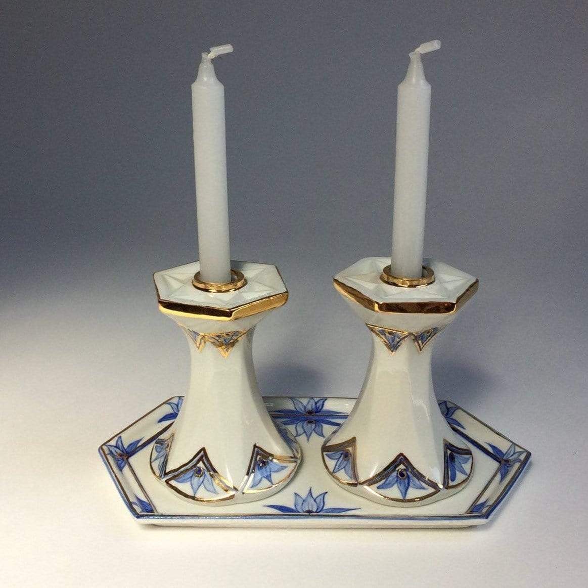 Blue and White Porcelain Shabbat Candlesticks、mySite、topwebapps