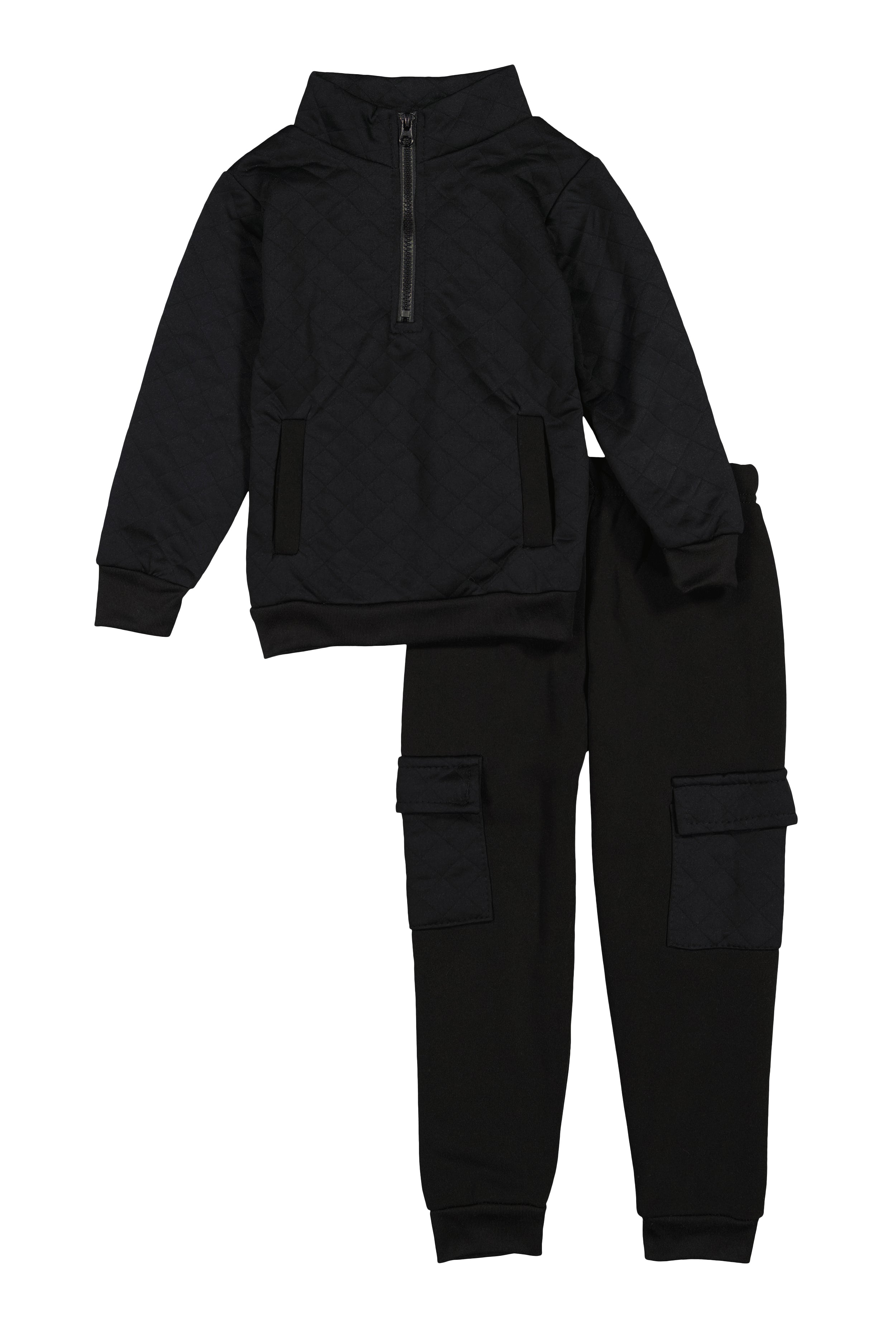 Little Boys Quilted Quarter Zip Sweatshirt and Cargo Joggers、mySite、camillekostekn