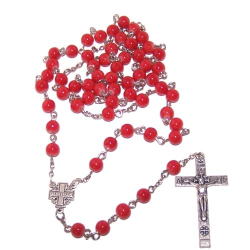 Red Glass beads Rosary - made with Alpaka silver tone ( 6mm beads - 19 inches )、mySite、topwebapps