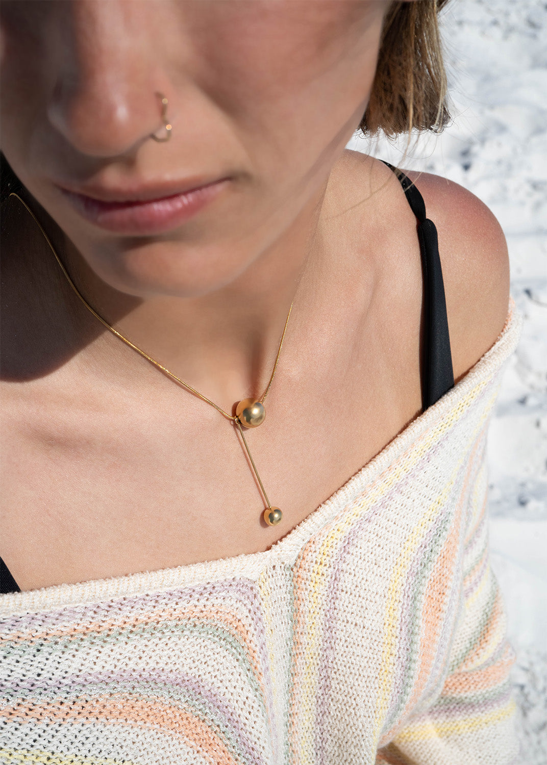 18K Gold PVD Stainless Steel Snake Chain Ball Pendant Necklace / CHN0024、mySite、dreamappss