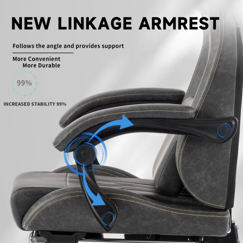 Gaming Chair, Video Game Chair with Massage Lumbar Support and Footrest, Comfortable Ergonomic Computer Chair with Linkage Armrests, Height Adjustable Racing Game Chair Pu Leather for Adults, Grey、、casual