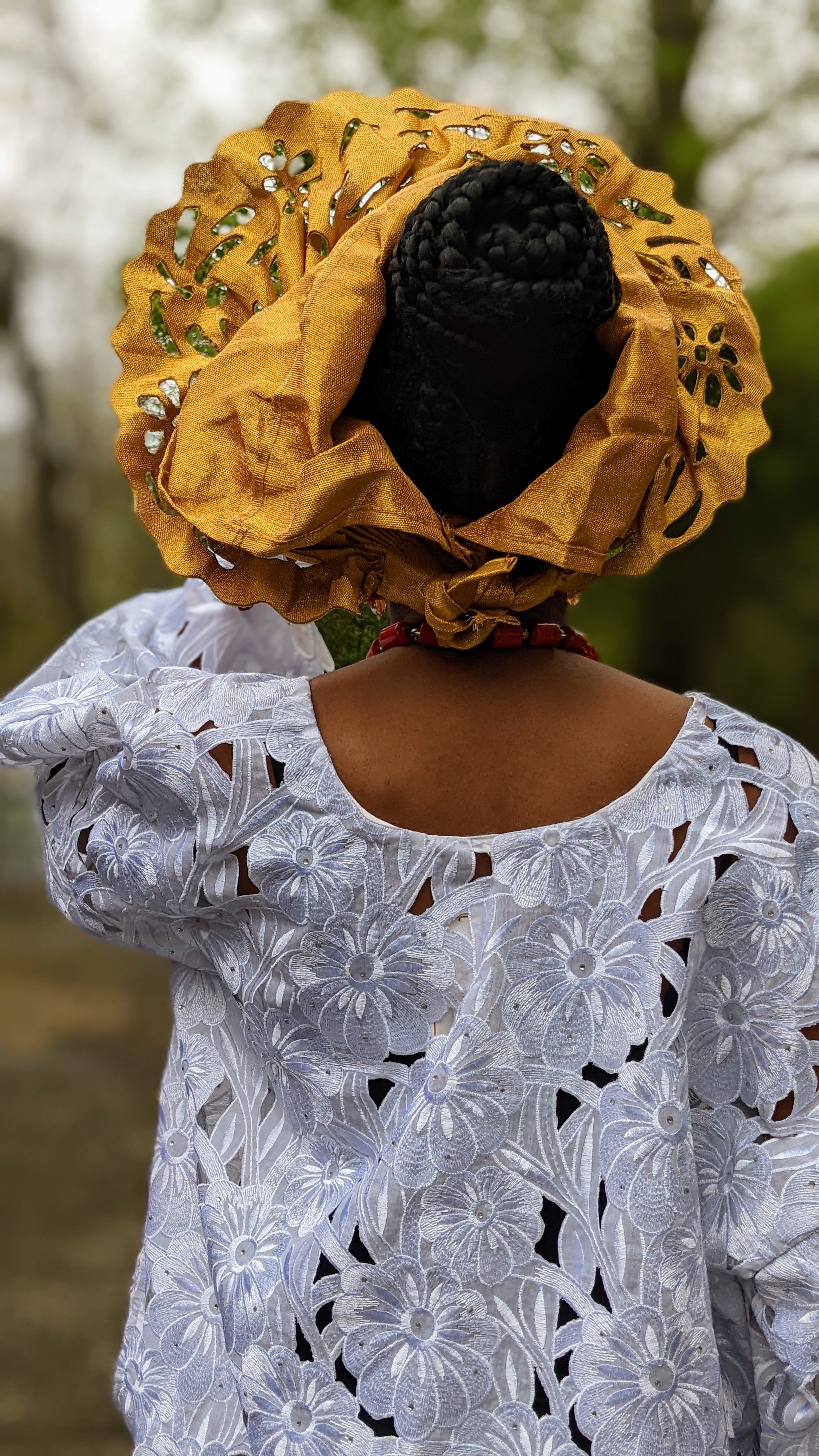 Salewa Gold African Lazercut pre-tied Aso Oke Autogele Ready Gele head wrap hat - DPAGLC06、mySite、solidvoid