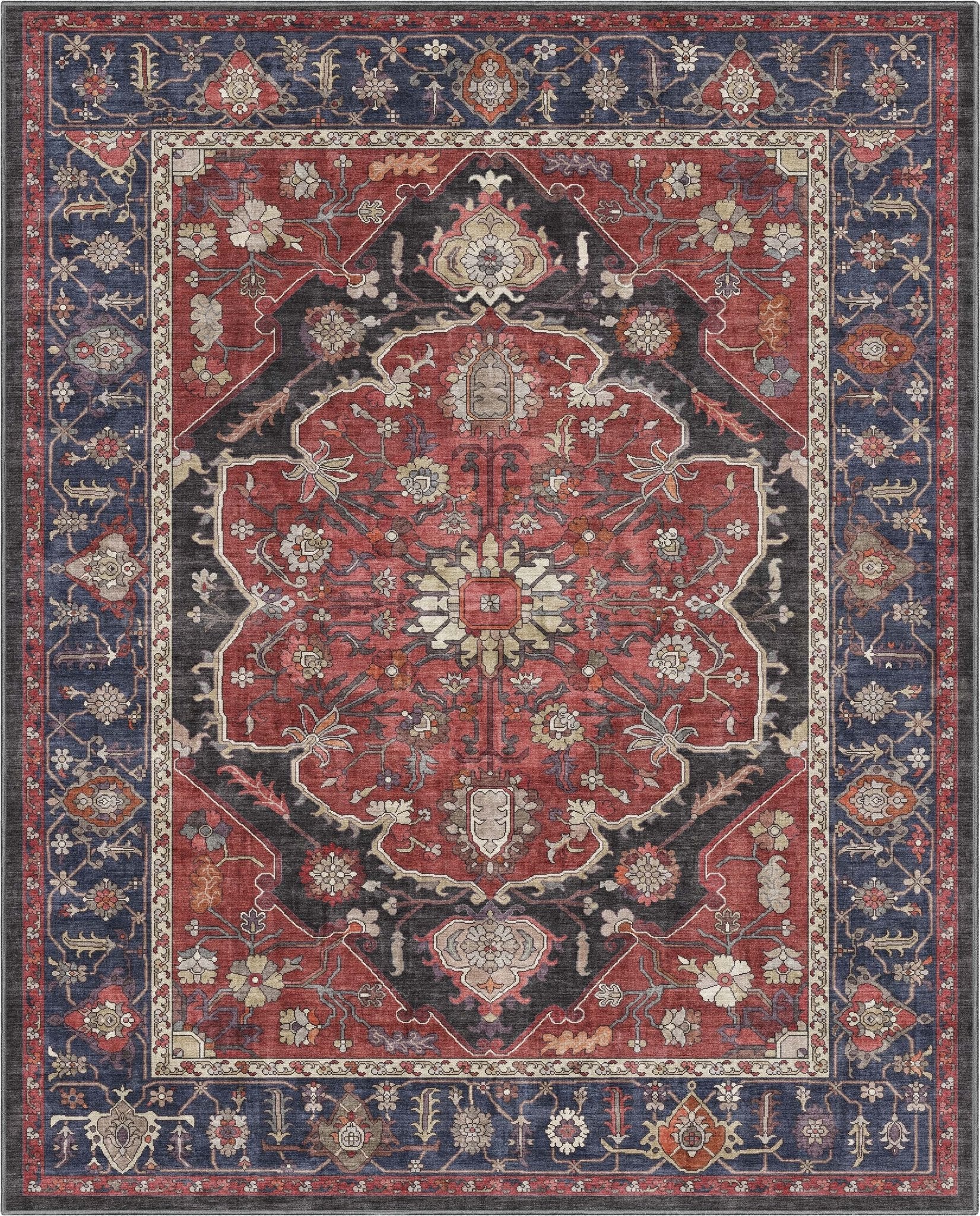 Jaipur Vintage Medallion Botanical Red Rug – Easy Clean, Stylish Elegant Design、mySite、gigharbornorthrealestate