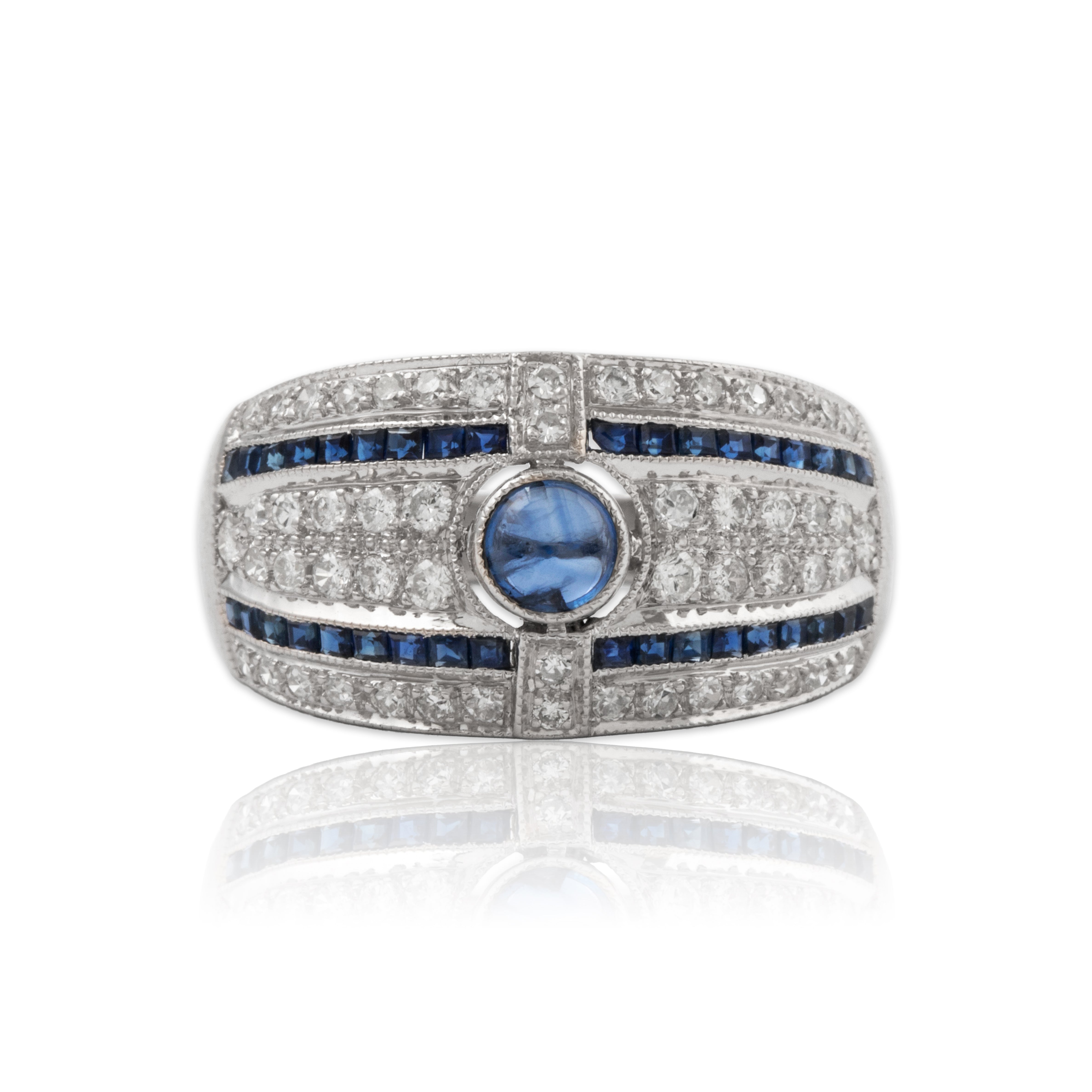 Vintage 18k White Gold Sapphire Diamond Dramatic Pavé Statement Ring 8.00、mySite、hinf8tx79